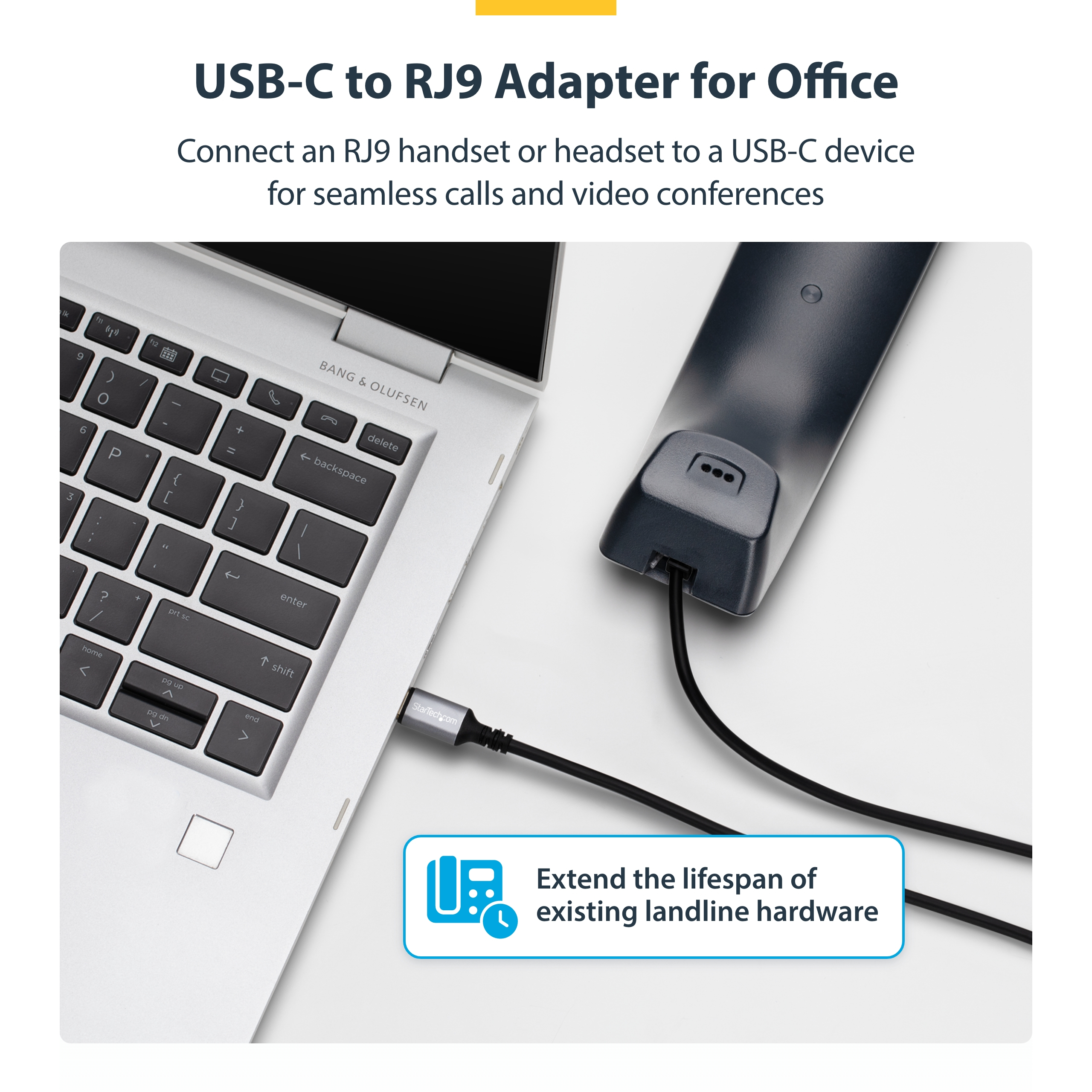 Resim StarTech.com UR9-HEADSET-ADAPTER USB-C - RJ-9 Kablo Çevirici Adaptör, 1.8 m, Siyah