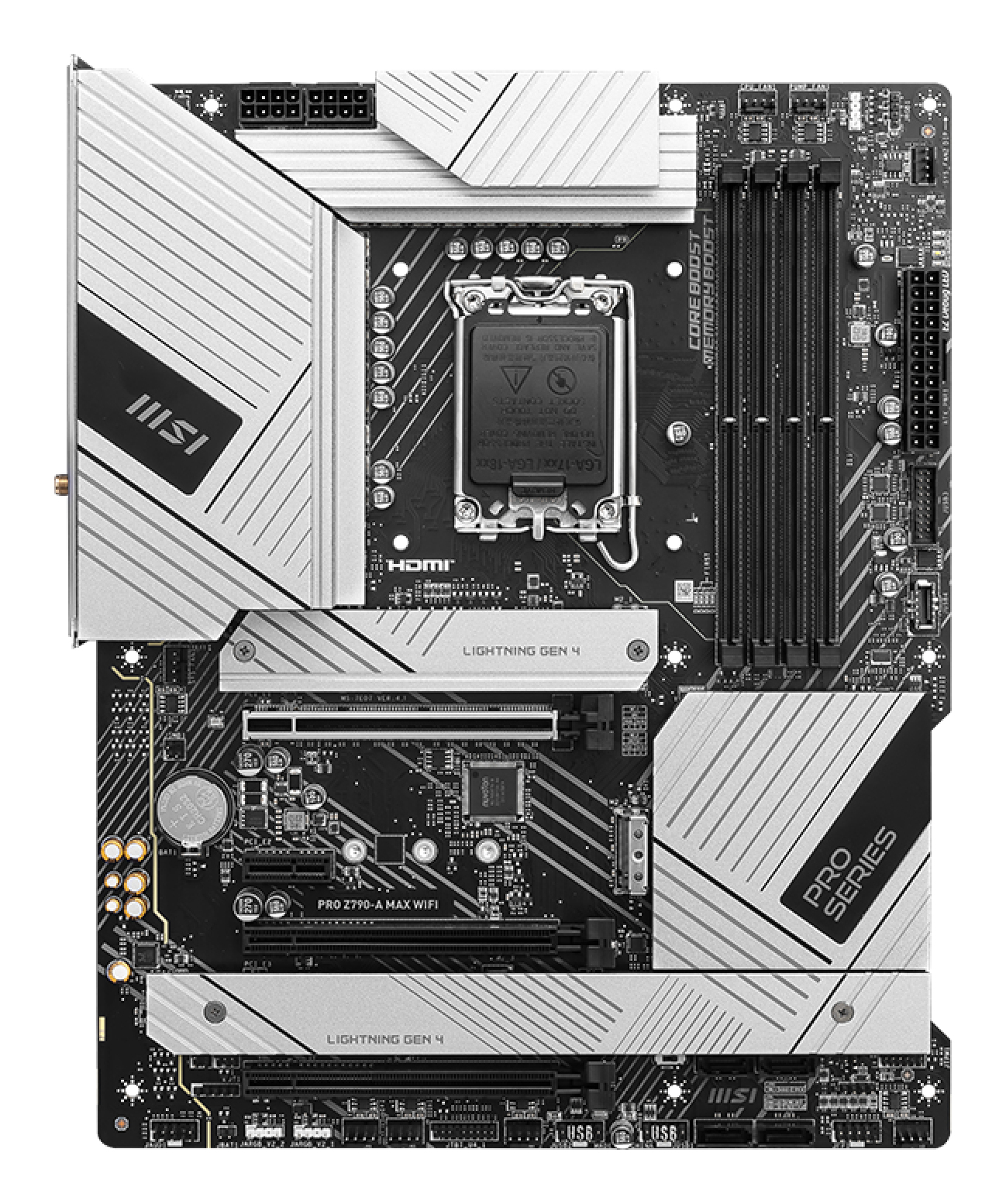 Tarjeta Madre MSI PRO Z790-A MAX WIFI - Socket 1700 - 4xDDR5 - 4800/5600/7800+(OC)MHz - HDMI - DisplayPort - USB 2.0/3.2 - ATX - PRO Z790-A MAX WIFI