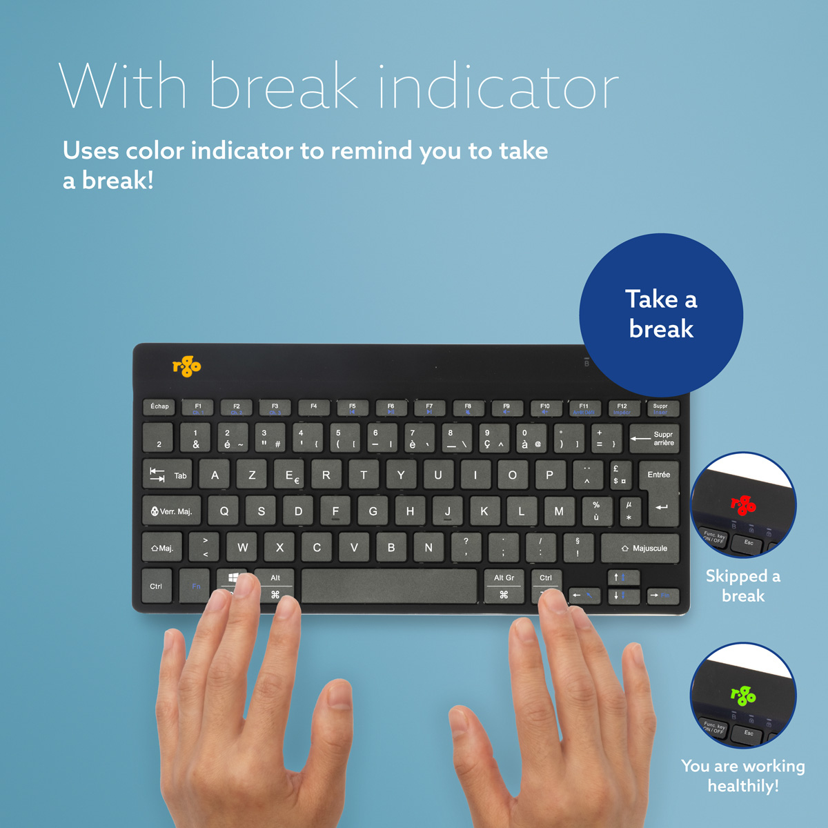 R-Go Tools Ergonomic keyboard R-Go Compact Break, compact keyboard with break software, AZERTY (FR), Bluetooth, black – image 9