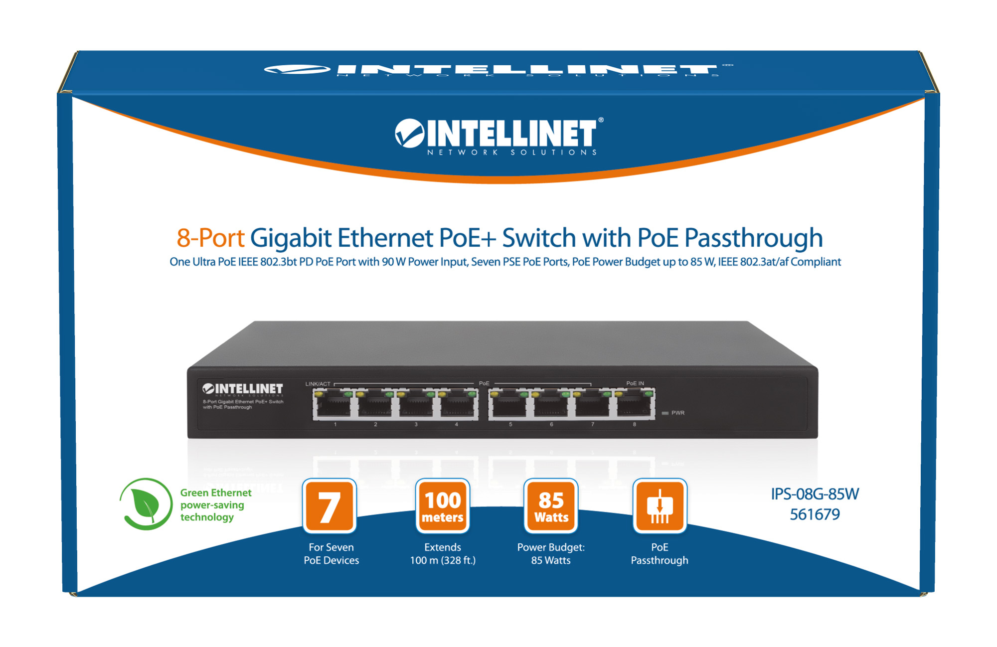 Intellinet 8-Port Gigabit Ethernet PoE+ Switch with PoE Passthrough, 1x Ultra PoE++ IEEE 802.3bt (4PPoE) PD PoE Port with – image 8