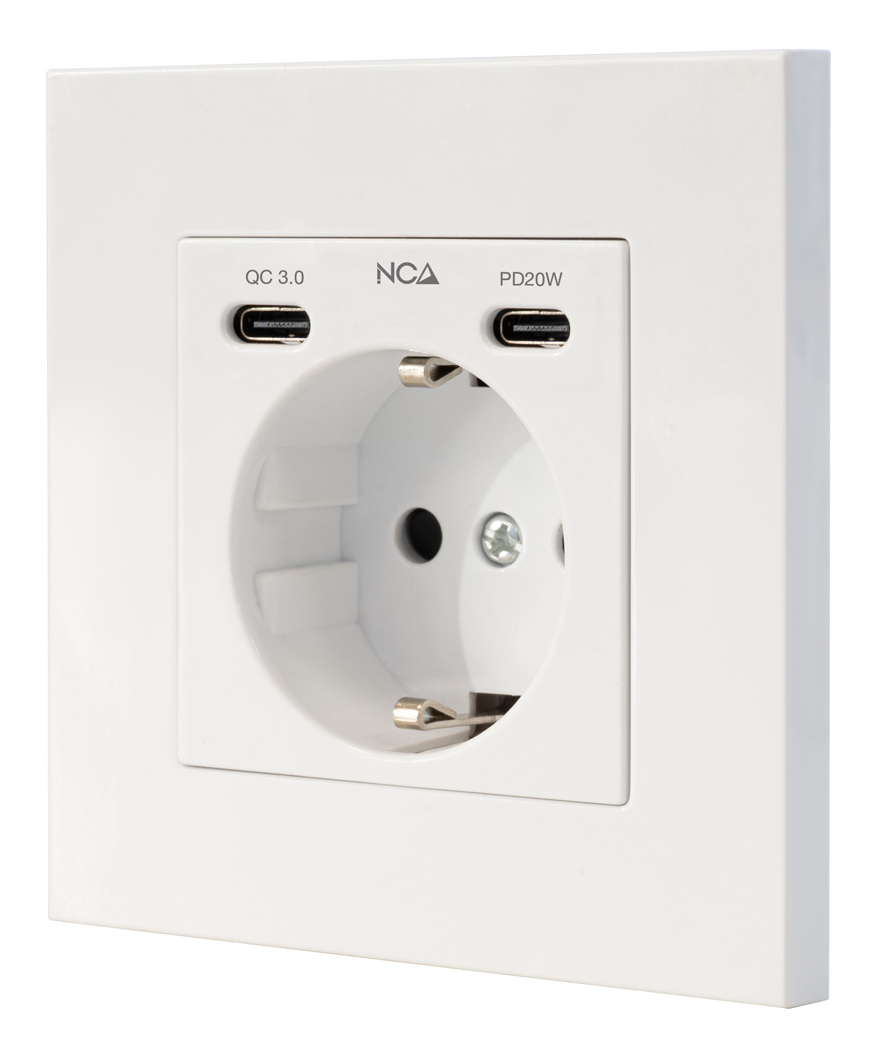 Nanocable Base de enchufe de pared tipo schuko con 2 USB-C PD - Max. 3.4A, Blanco