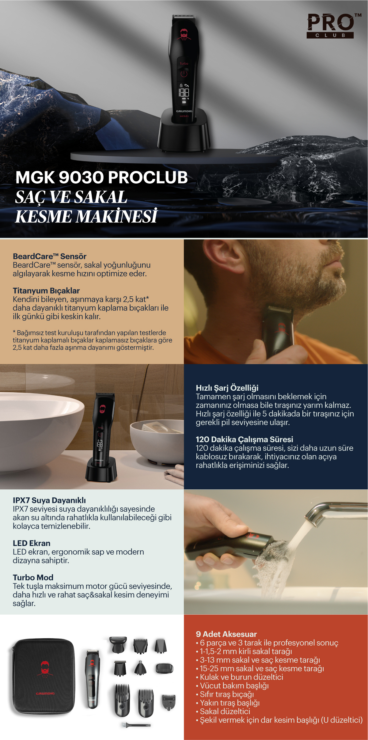 Grundig MGK 9030 ProClub Saç ve Sakal Şekillendirici Erkek Bakım Kiti – image 8
