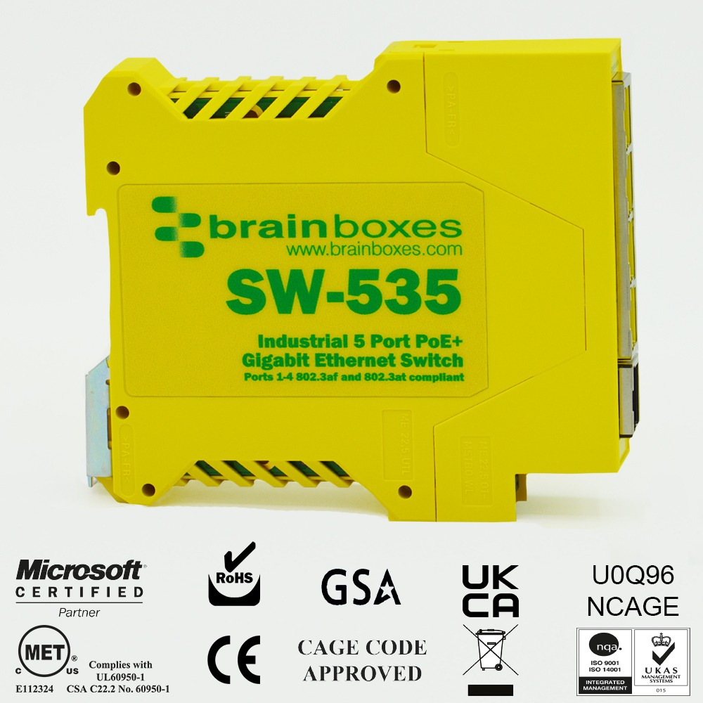 Brainboxes Industrial 5 Port PoE+ Gigabit Ethernet Switch – image 2