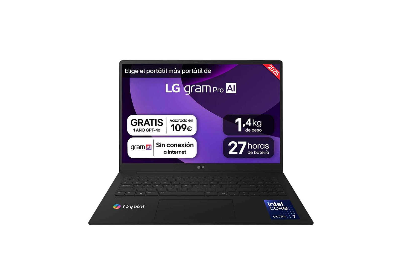 Portátil - LG 16Z90TR-E.AD88B, 16" WQXGA, Intel® Evo™ Edition Core™ Ultra 7-255H, 32 GB RAM, 1 TB SSD, GeForce RTX™ 5050, W11H - imagen 2