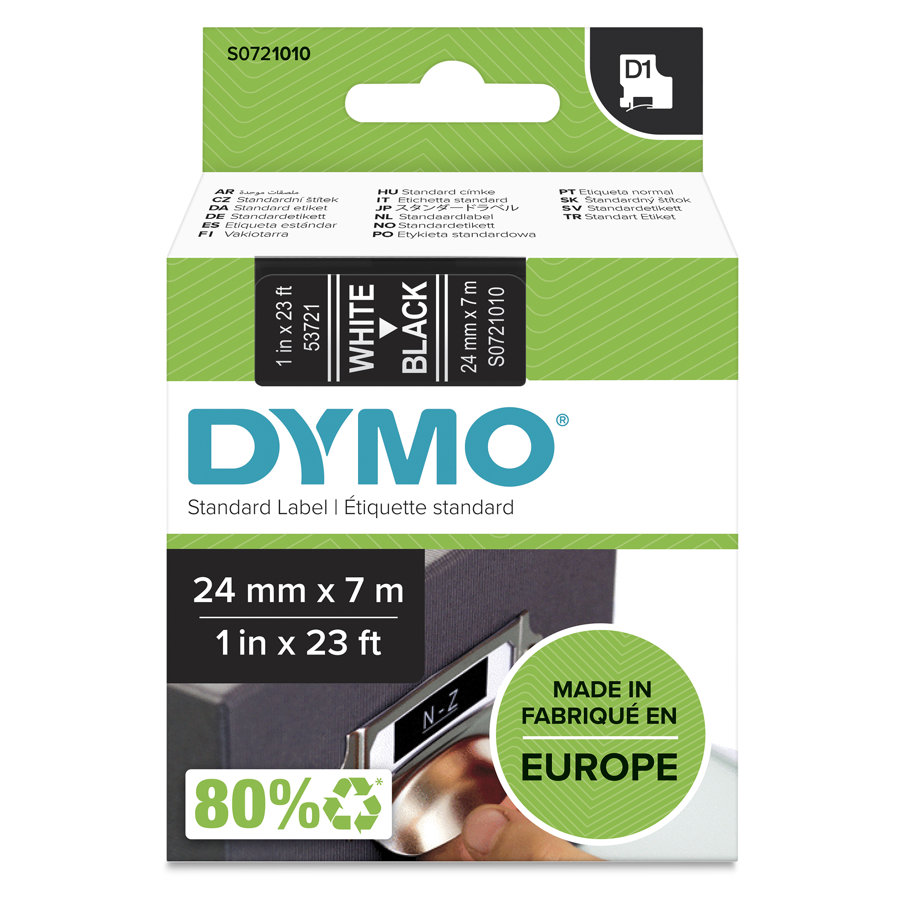 DYMO D1 étiquettes autocollantes authentiques | rouleau de 24 mm x 7 m | impression en blanc sur fond noir | pour étiqueteuses LabelManager