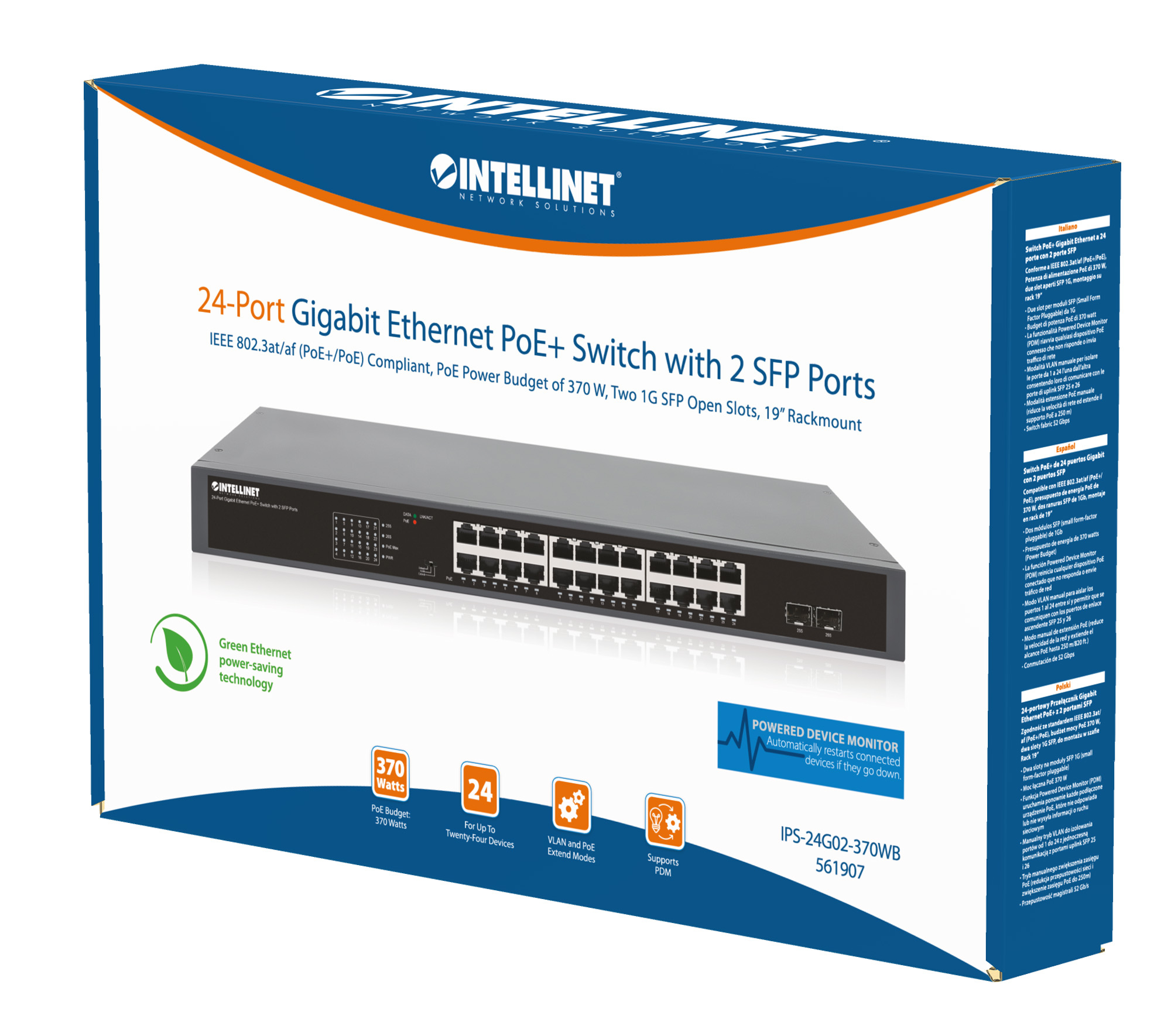 Intellinet 24-Port Gigabit Ethernet PoE+ Switch with 2 SFP Ports IEEE 802.3at/af (PoE+/PoE) Compliant – image 7
