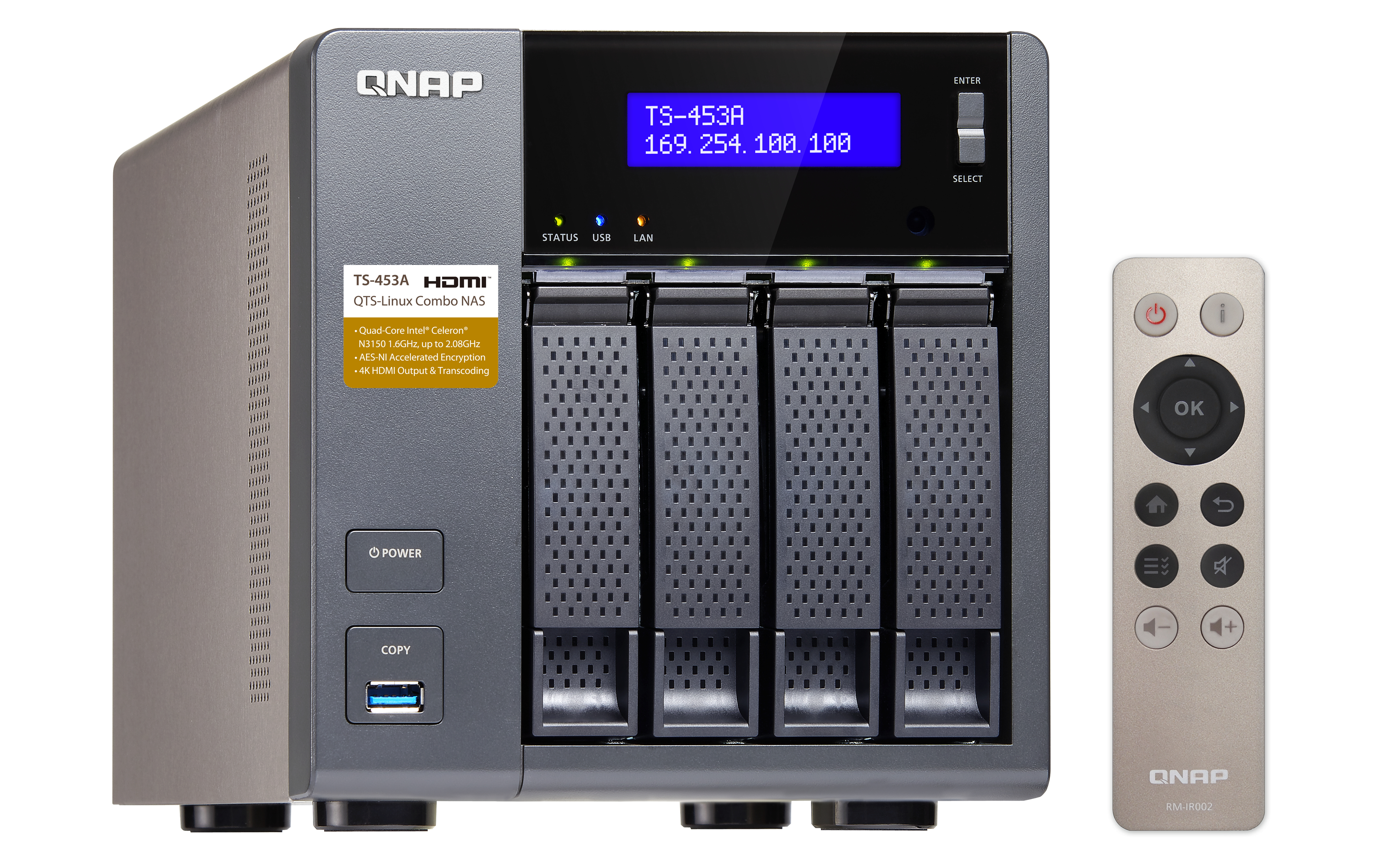 صورة QNAP TS-453A Intel Celeron N3150 NAS Tower 4GB DDR3L 24TB HDD