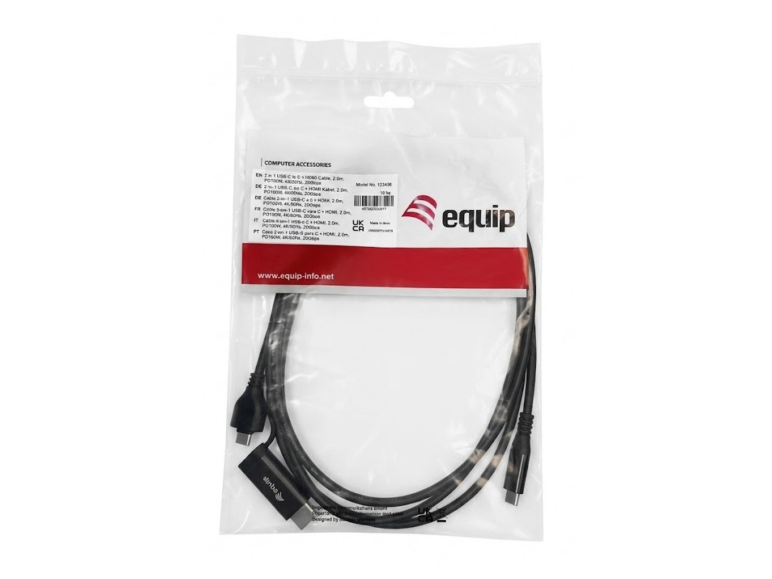 Equip Adapter USB-C->USB-C+HDMI  PD100W  4K/ 60Hz 3.00m Alu.