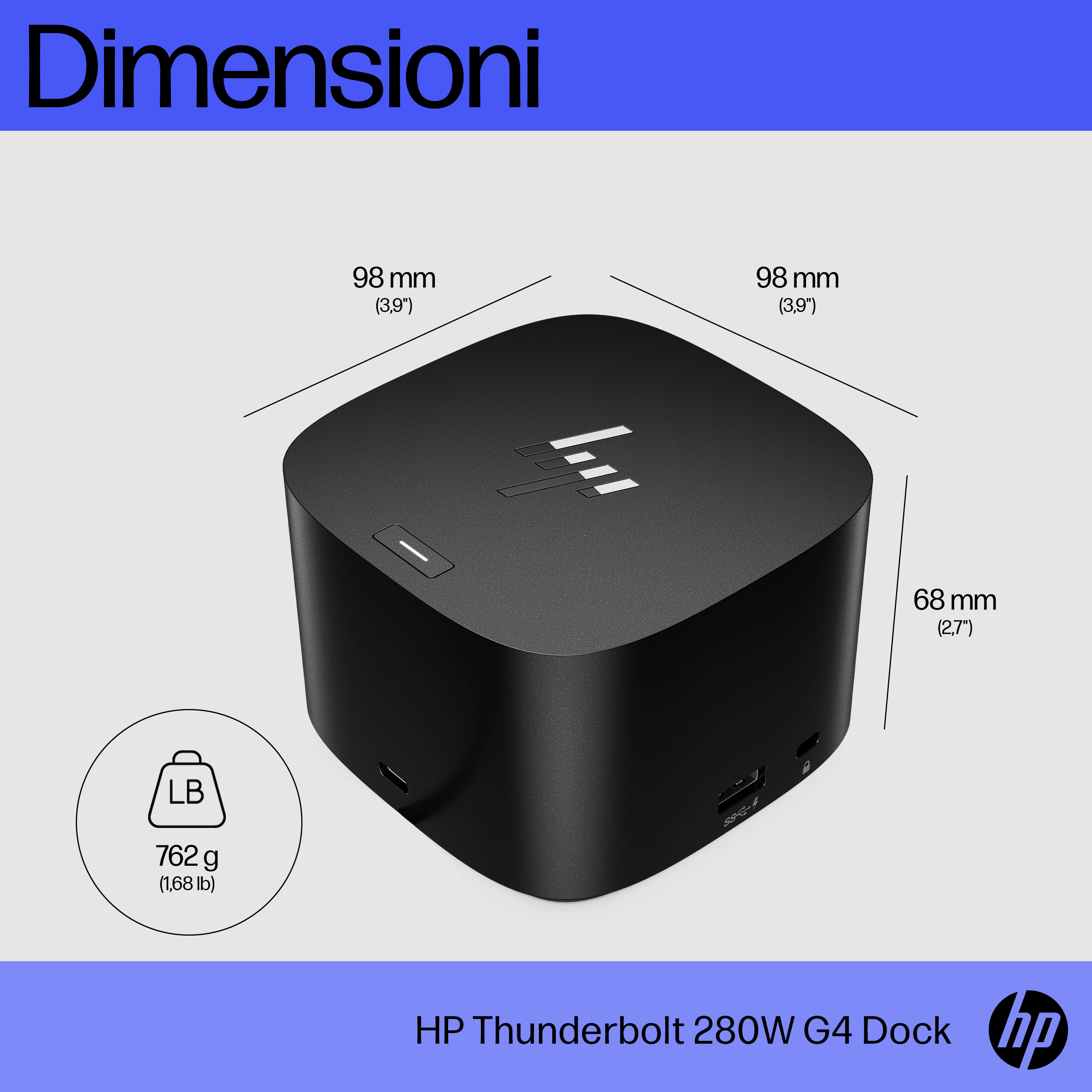HP Thunderbolt Dock 280W G4 w/Combo Cable. Connectivity technology: Wired, Host interface: Thunderbolt 4. Product colour: 