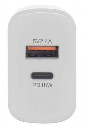 Manhattan Wall/Power Mobile Device Charger (Euro 2-pin), USB-C & USB-A ports, USB-C up to – image 3