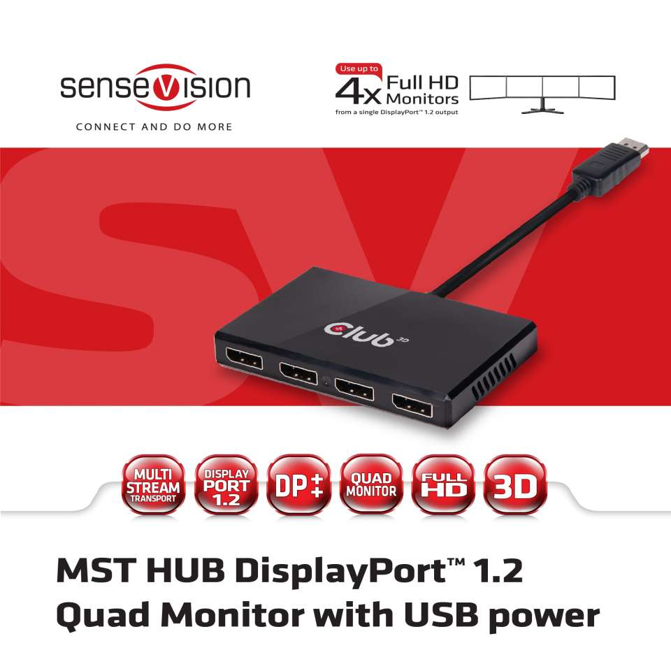 CLUB3D Multi Stream Transport Hub DisplayPort 1.2 Quad Monitor USB Powered – image 3