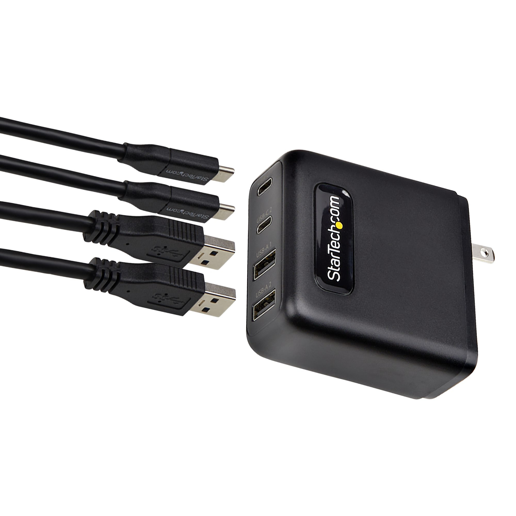 StarTech.com 100W USB-C Wall Charger, 2x USB-C/2x USB-A, Quick Charging Portable GaN Charger Power Adapter, USB Power Delivery 3.0 – image 2