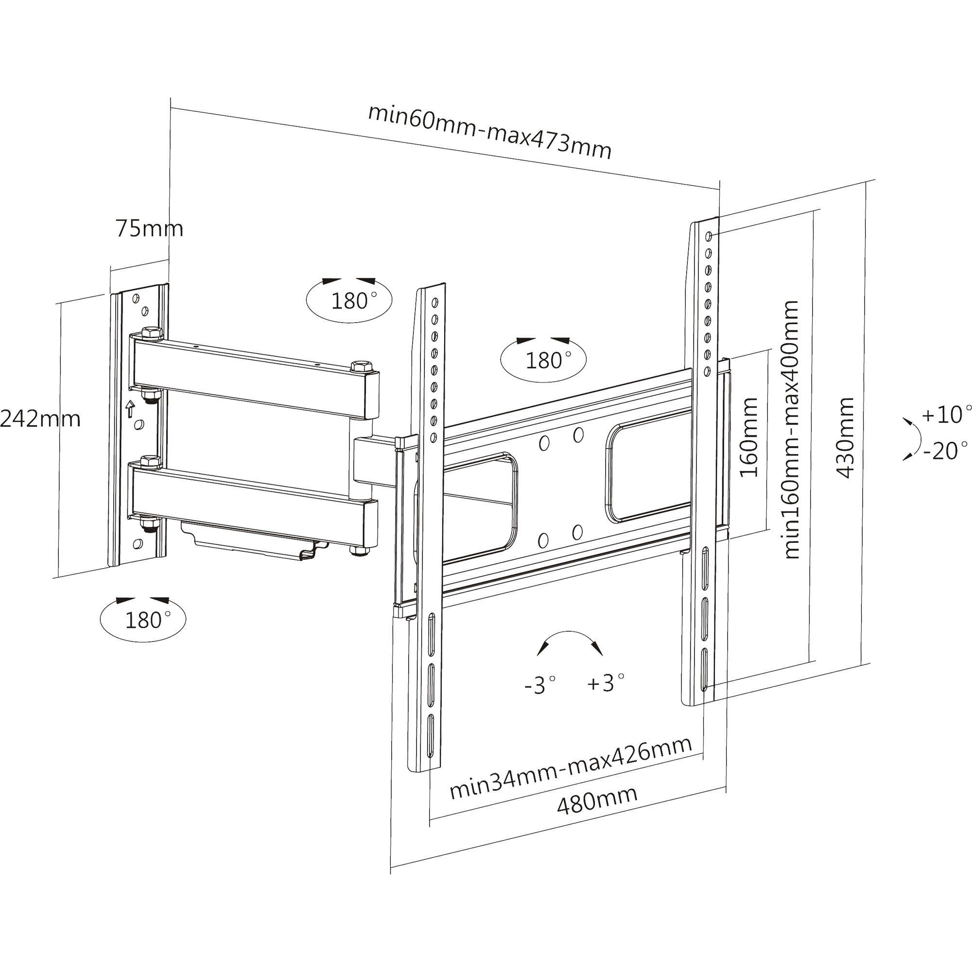 InLine Wall Bracket for Display 81-140cm 32-55" max. – image 2