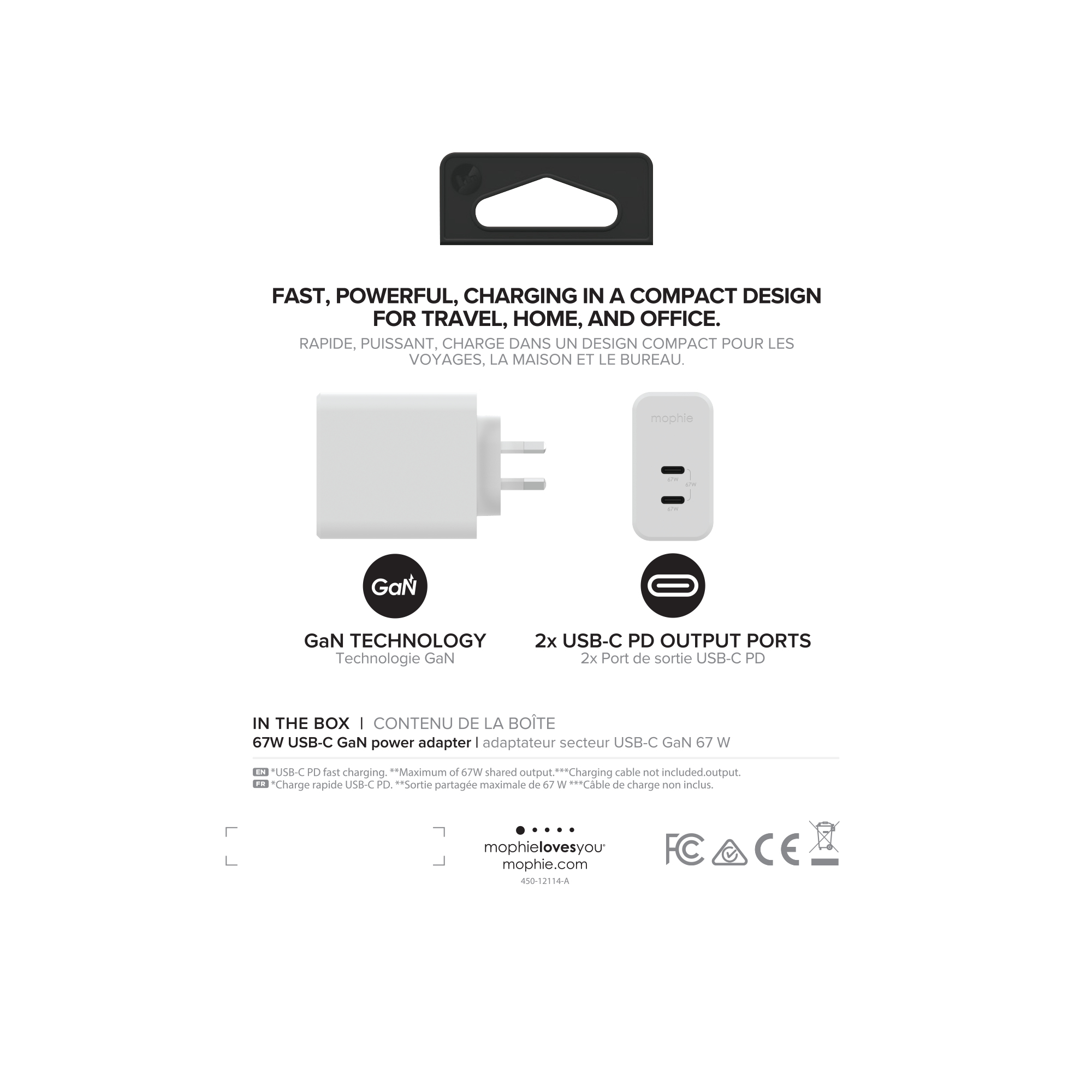 mophie Accessories-Wall Adapter-USB-C-PD-DUAL-67W-GAN-White-AU(2xUSBC) – image 4