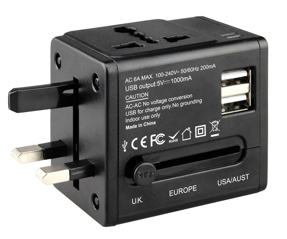 Techly Travel Adapter with 2 Black USB Ports – image 2