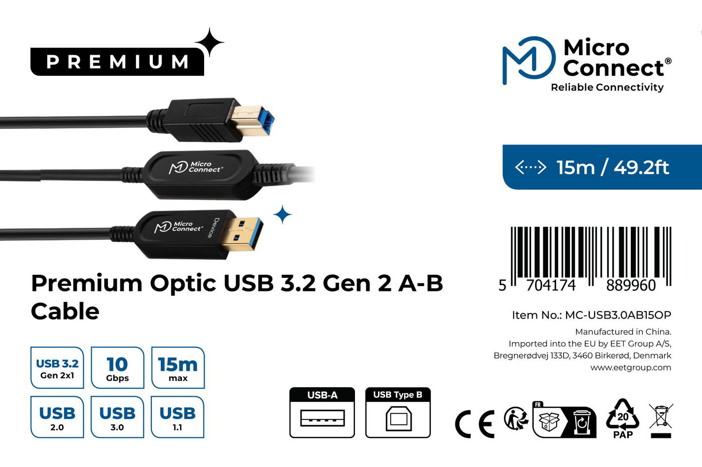 Resim Microconnect MC-USB3.0AB15OP 15m USB A - USB B 3.2 Gen 2 Kablo