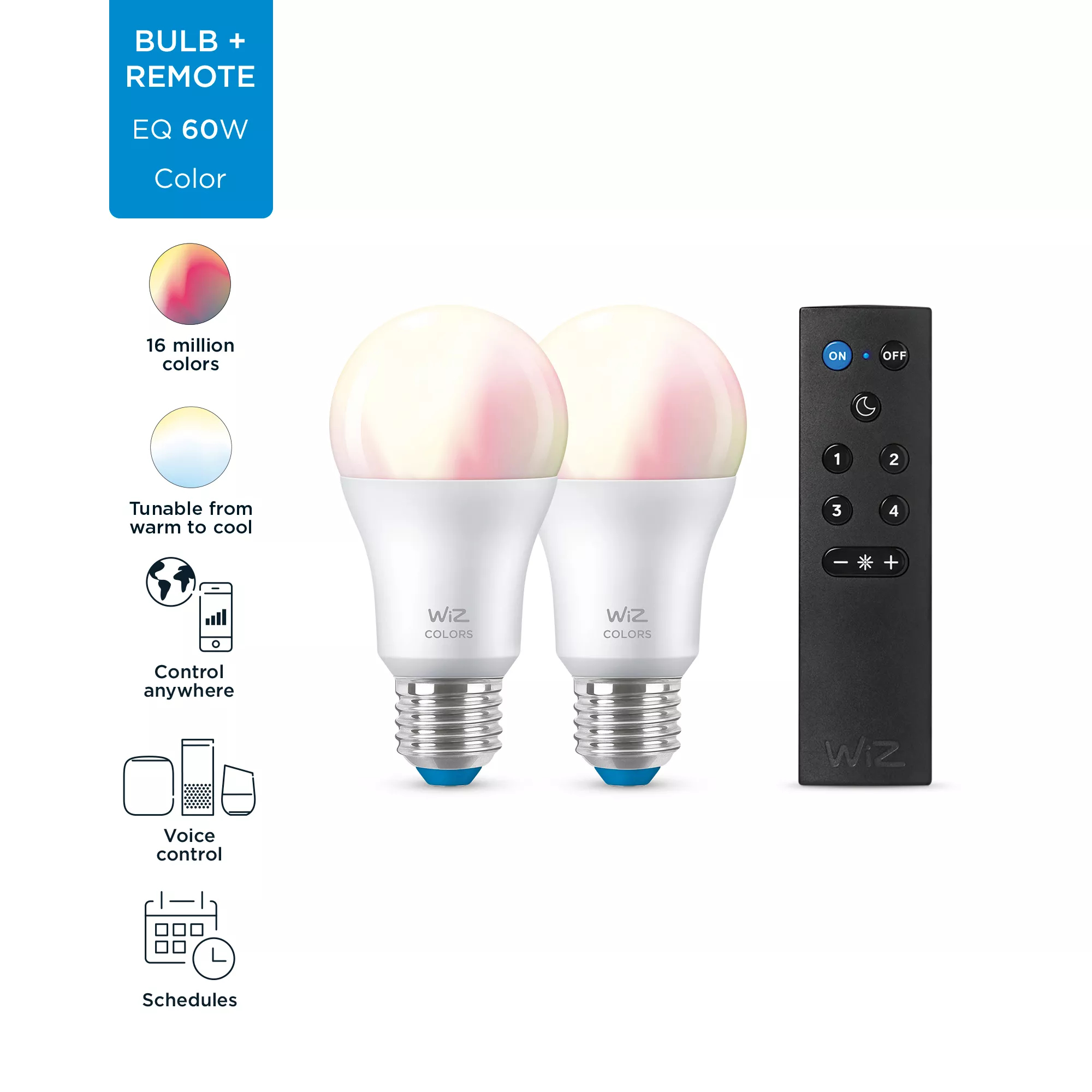 WiZ Bulb 8W (Eq.60W) A60 E27 x2 + Remote – image 4