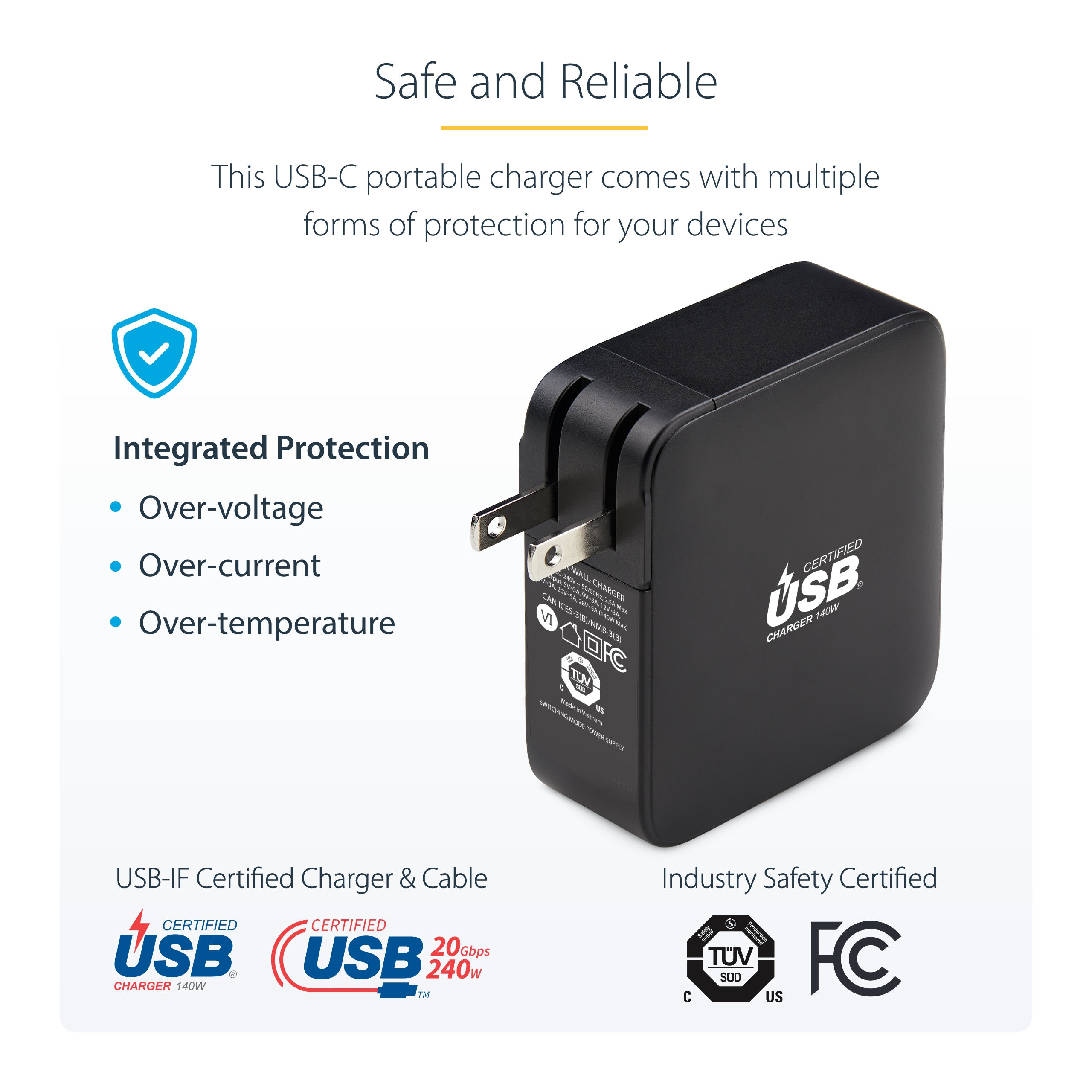 Resim StarTech.com 1014GCN-WALL-CHARGER 140W USB-C PD 3.1 GaN Duvar Tipi Şarj Cihazı Siyah
