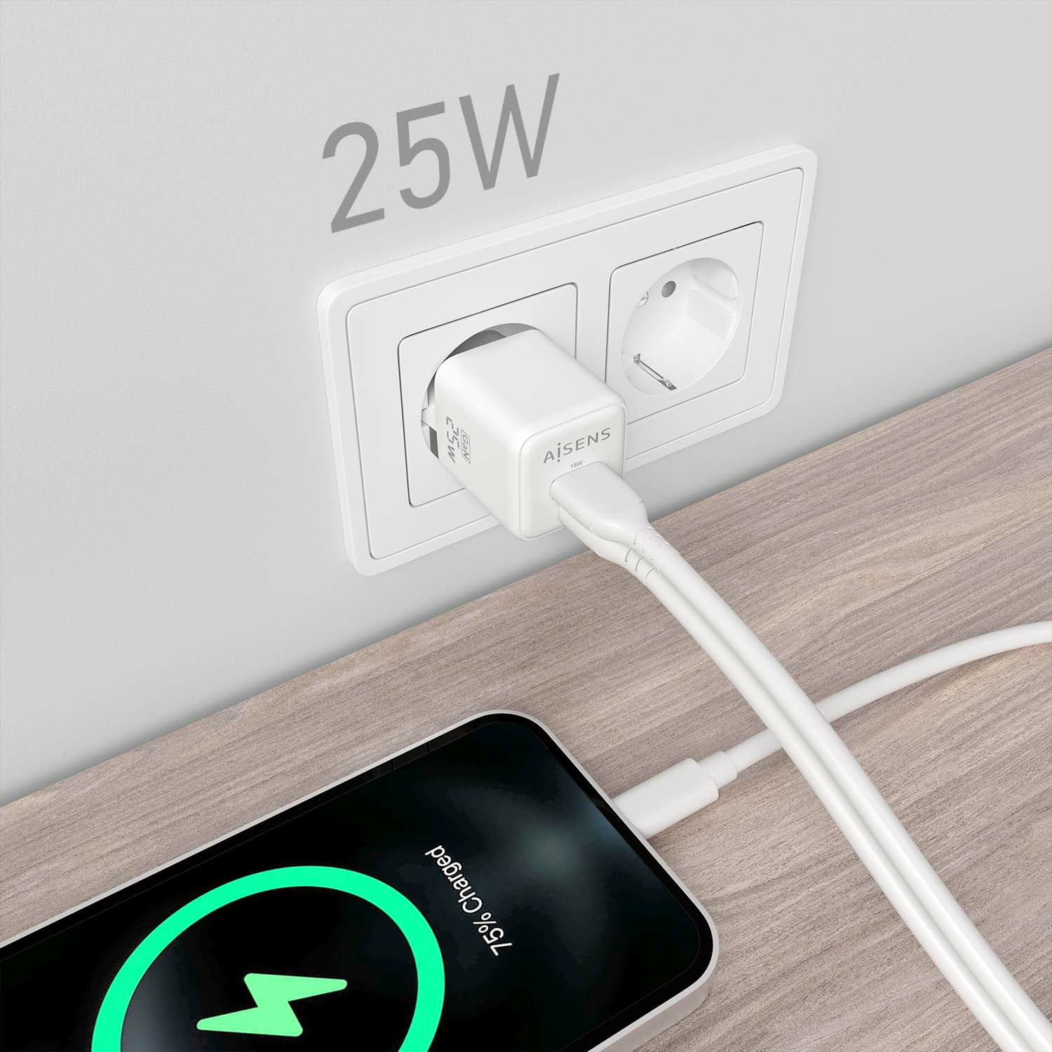 AISENS ASCH-25W2P014-W mobile device charger Universal White AC Fast charging Indoor – image 5