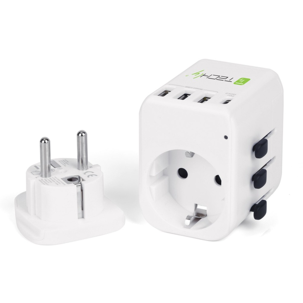 Techly Travel Adapter 3 Port USB-A + 1 USB-C White – image 1
