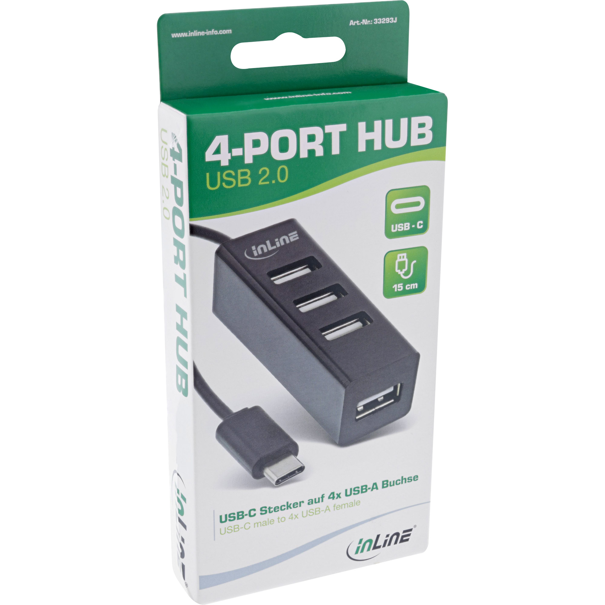 InLine USB 2.0 4-Port Hub, USB-C male to 4x USB-A female, cable – image 3