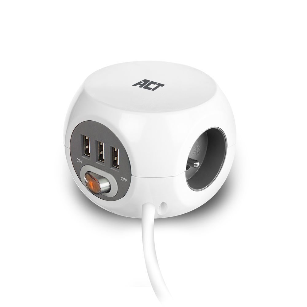 ACT Power socket cube (PDU) with 3 sockets, USB-A ports, 1.5m (Belgium) – image 1