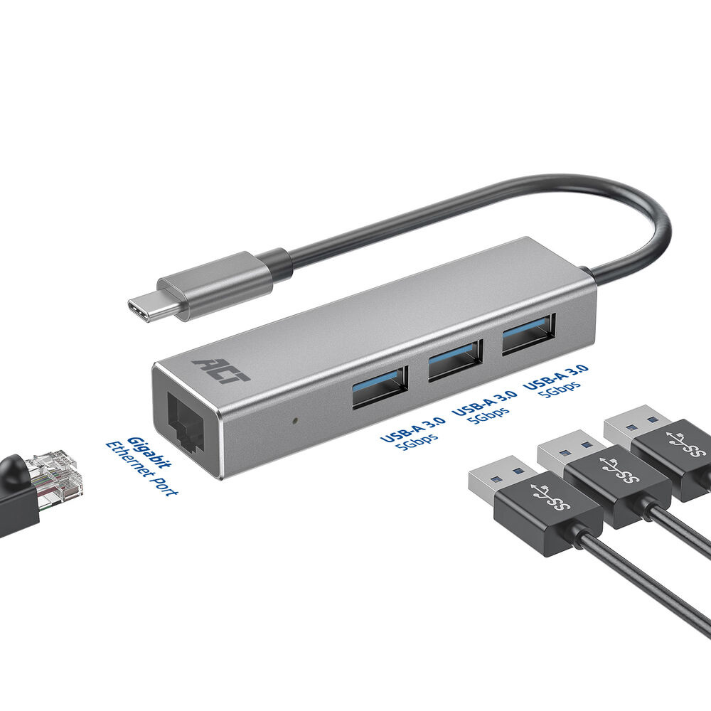 ACT USB-C hub 3.0, 3x USB-A, Gigabit ethernet – image 8