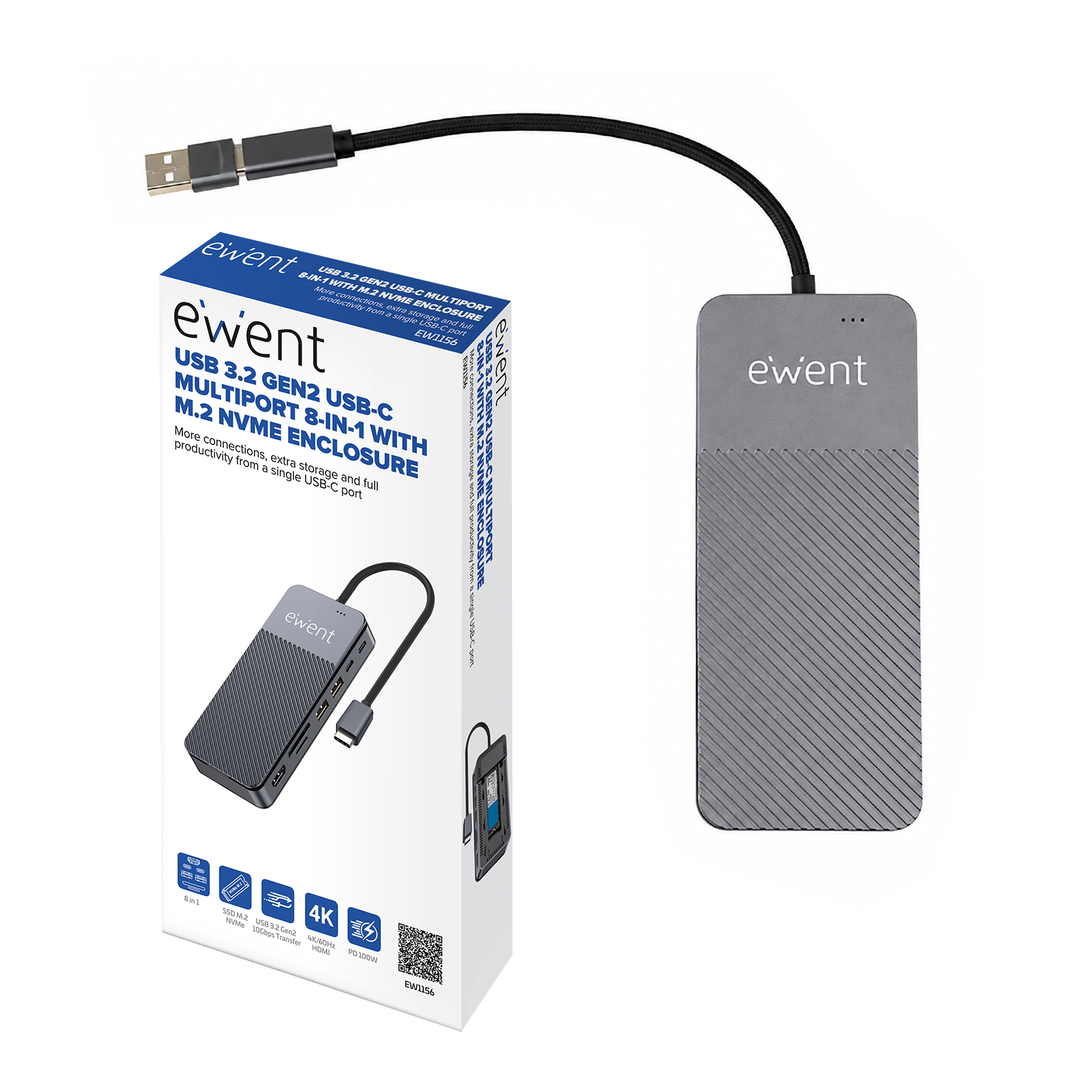 Ewent EW1156 laptop dock/port replicator Wired USB 3.2 Gen 1 (3.1 Gen 1) Type-C Aluminium – image 2