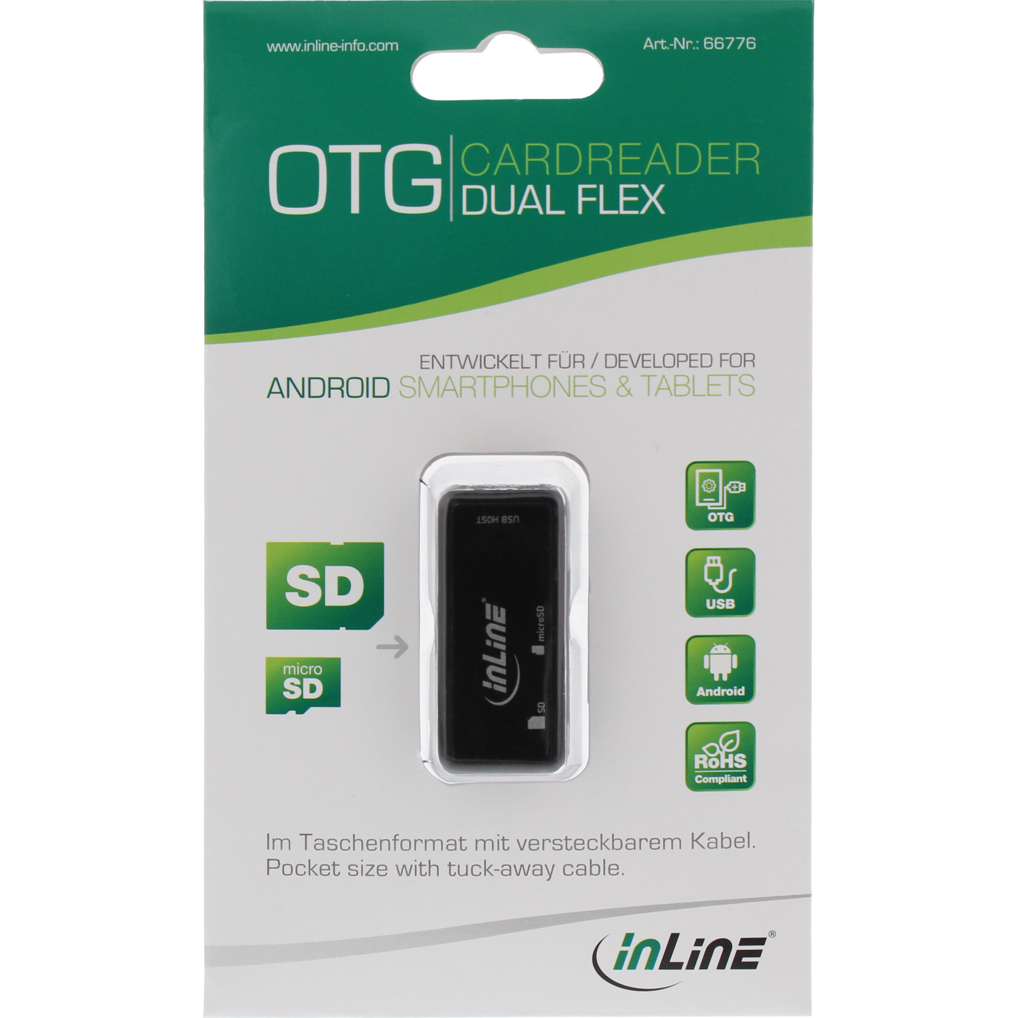 InLine OTG Card Reader Dual Flex for SD, micro SD w/ USB Port and 2 Card Slots – image 3