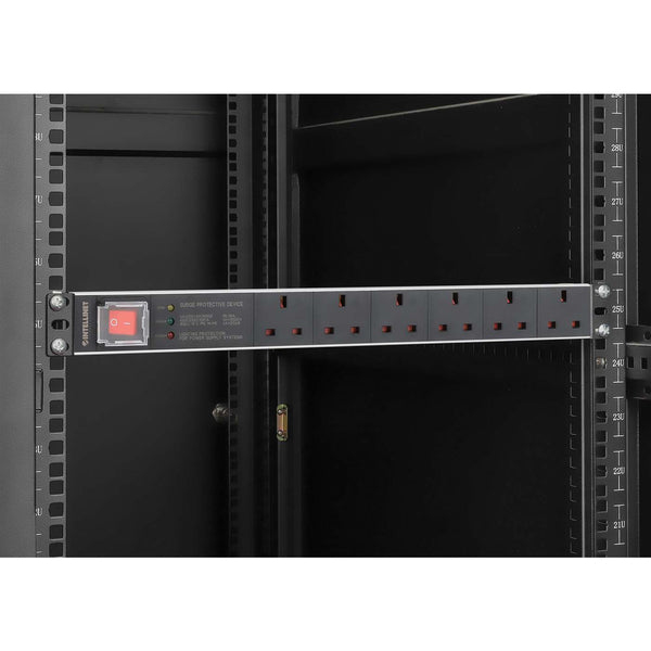 Intellinet 19" 1U PDU 6-way UK, With switch and Surge Protection, Rackmount, Power Distribution Unit, UK 3-pin outlets, 3m power cord, output – image 8