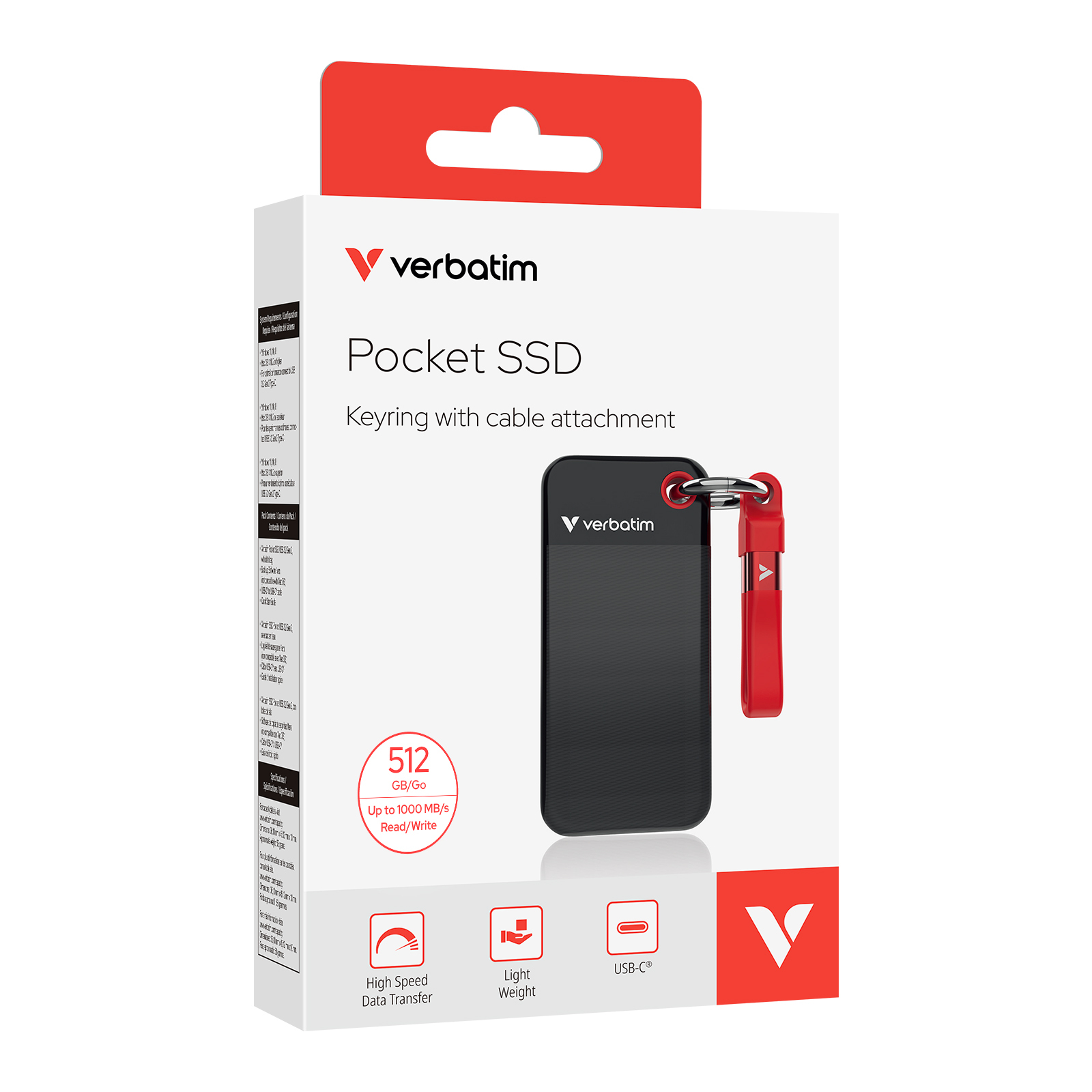 Verbatim Pocket SSD USB 3.2 Gen 2 512GB Black/Red image 6