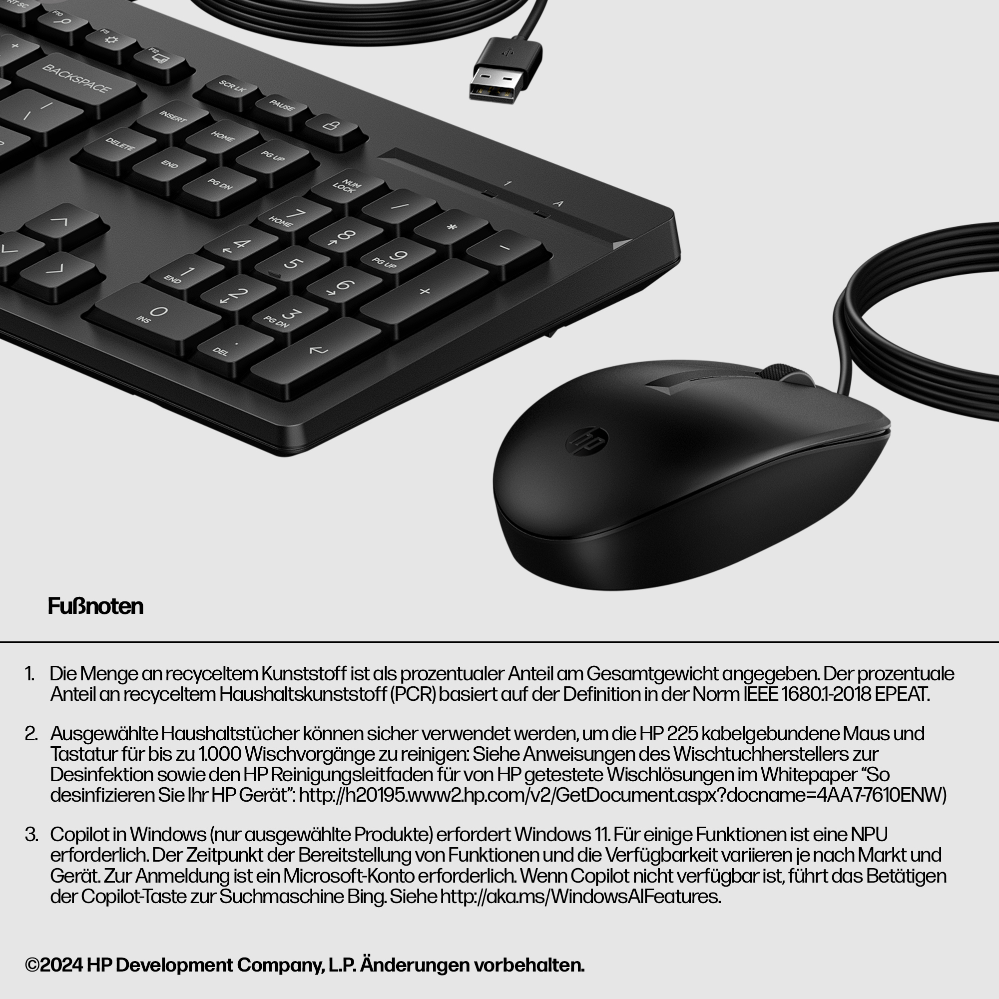 HP Tastatur+Maus 225 Set Kabelgebunden Schwarz