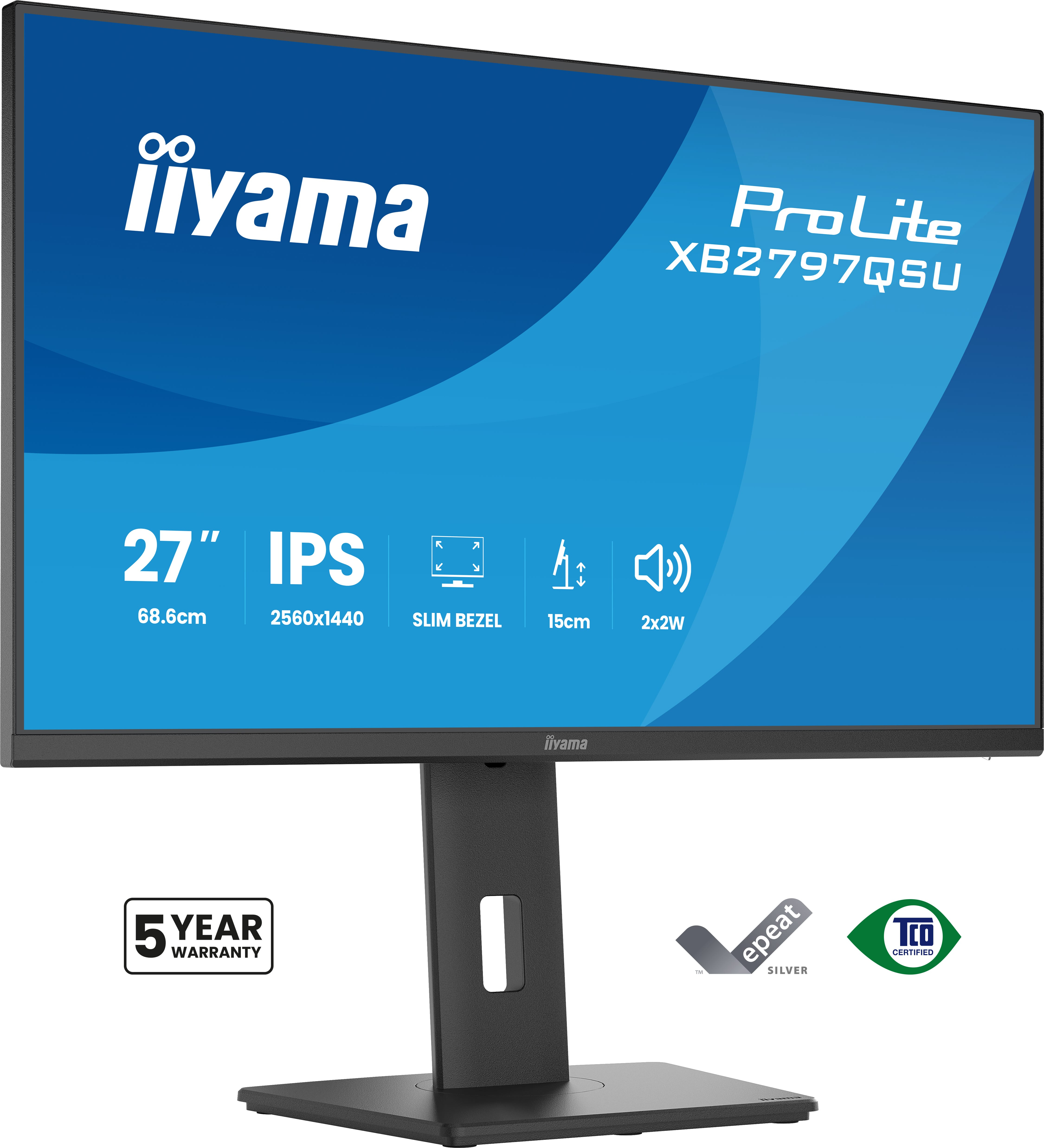iiyama ProLite XB2797QSU-B1 - LED monitor - 27" - 2560 x 1440 QHD @ 75 Hz - IPS - 350 cd/m� - 1000:1 - 1 ms - 2xHDMI, DisplayPort - speakers - black, matte