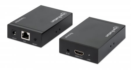 Manhattan 4K HDMI over Ethernet Extender with Integrated Cables, 4K@30Hz, Distances up to 50m with 2x Cat5e or Cat6 Ethernet Cables (not included), Black, Three – image 4