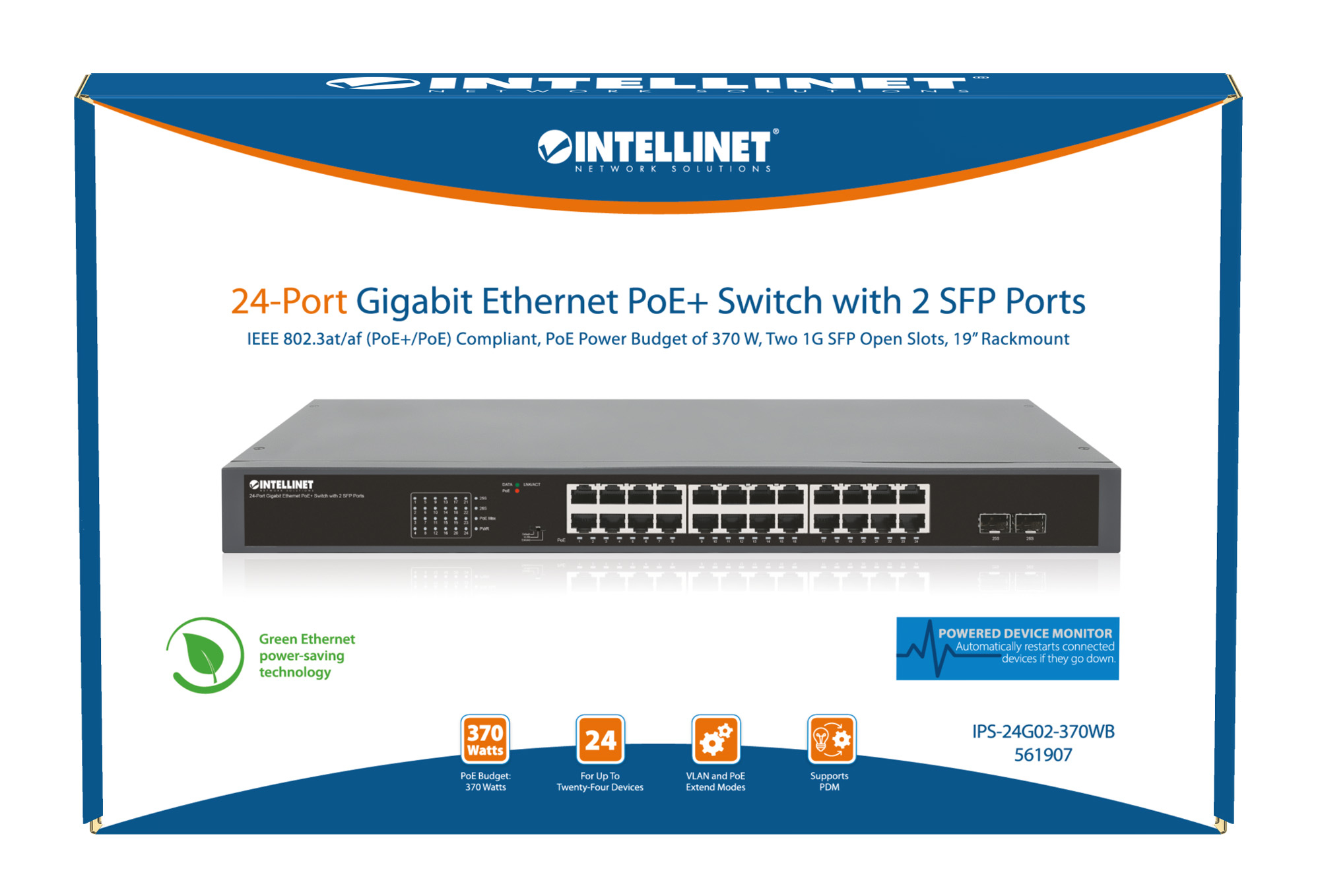 Intellinet 24-Port Gigabit Ethernet PoE+ Switch with 2 SFP Ports IEEE 802.3at/af (PoE+/PoE) Compliant – image 9