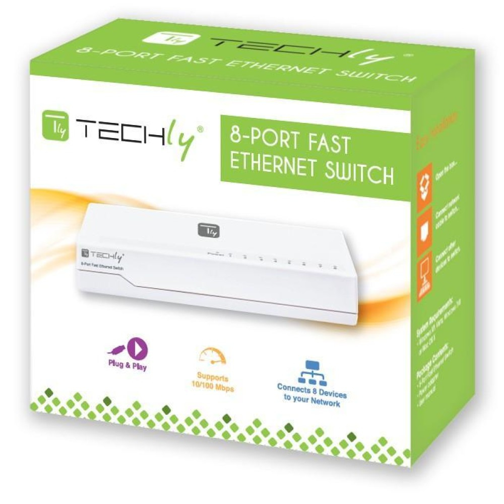 Techly 8 Ports 10/100 Mbps Fast Ethernet Switch Hub I-SWHUB-080TY – image 2