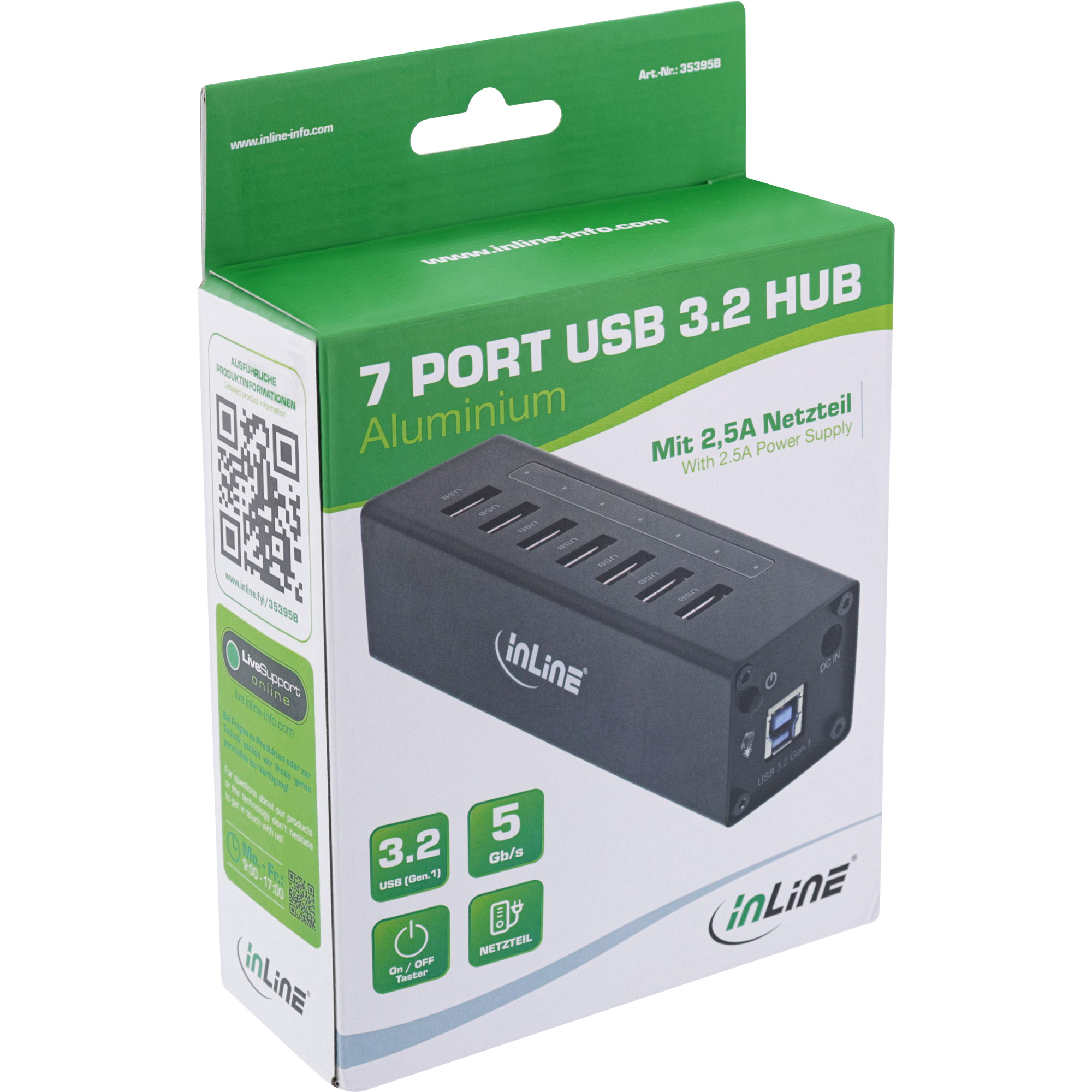 InLine USB 3.0 Hub, 7 port, aluminium case, with 2.5A power supply – image 3