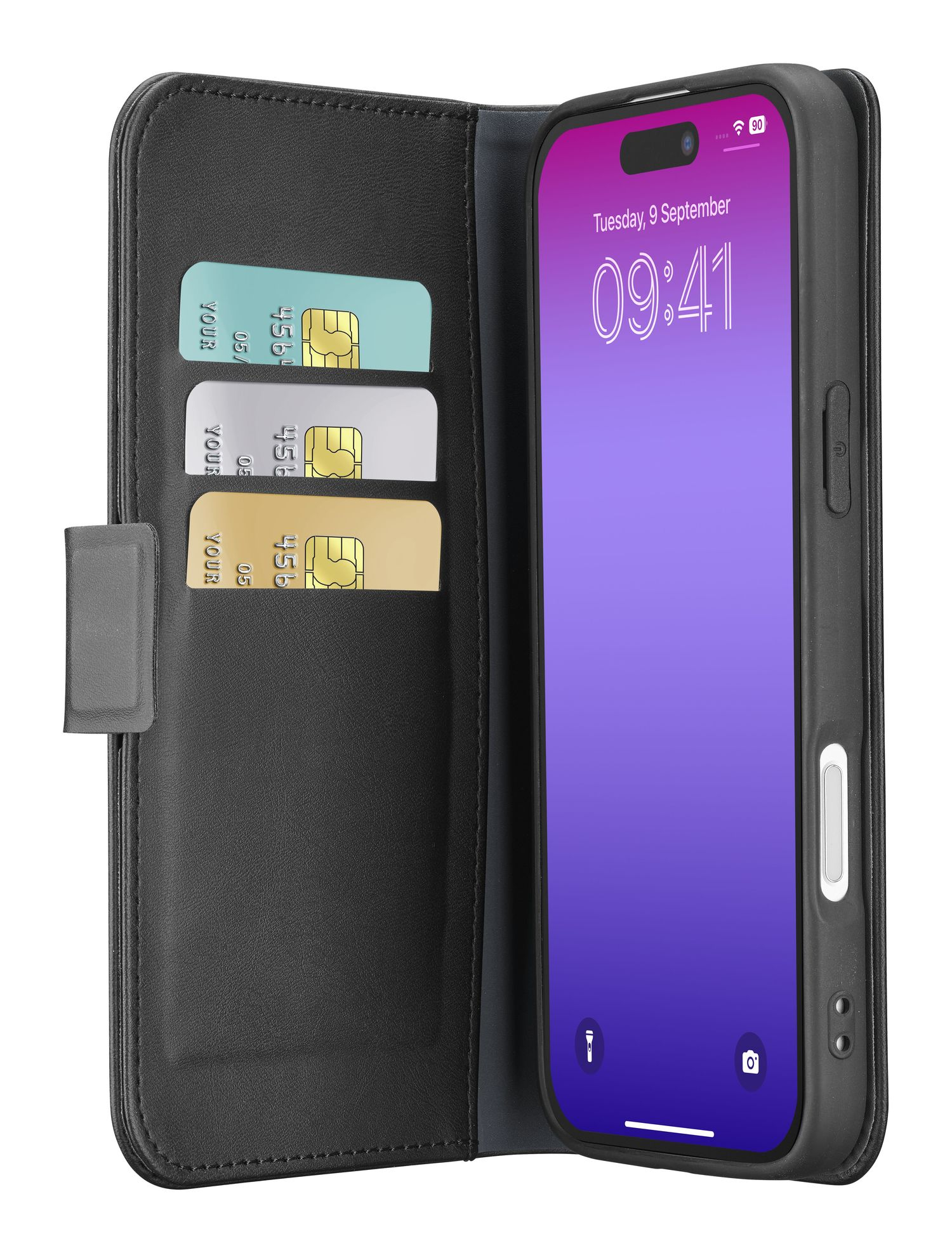 Funda móvil - CellularLine BOOK AGENDA, Para iPhone 17 Pro, Imitación piel y Cierre magnético, Con tapa tarjetero, Negro