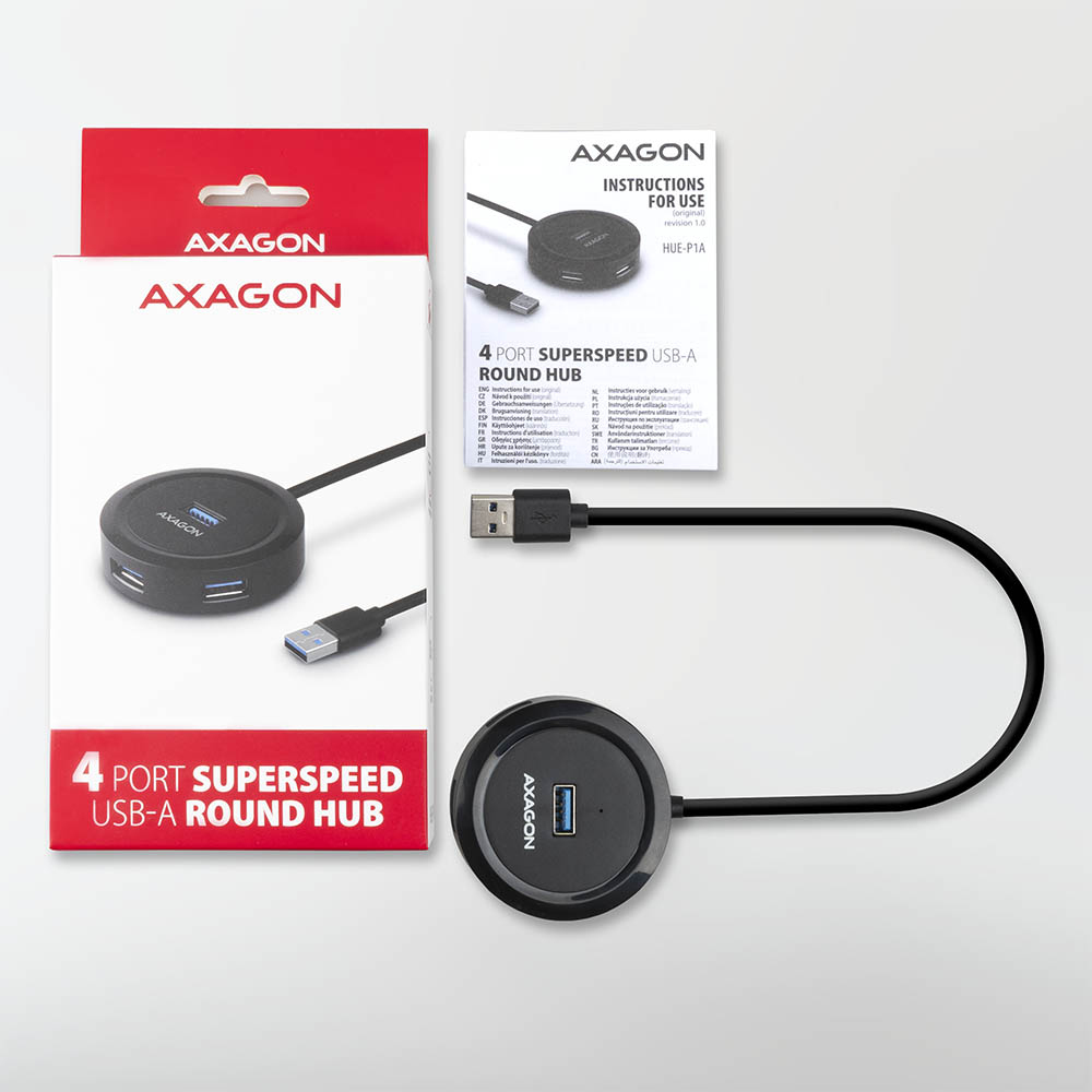 Axagon HUE-P1A interface hub USB 3.2 Gen 1 (3.1 Gen 1) Type-A 5000 Mbit/s Black – image 6