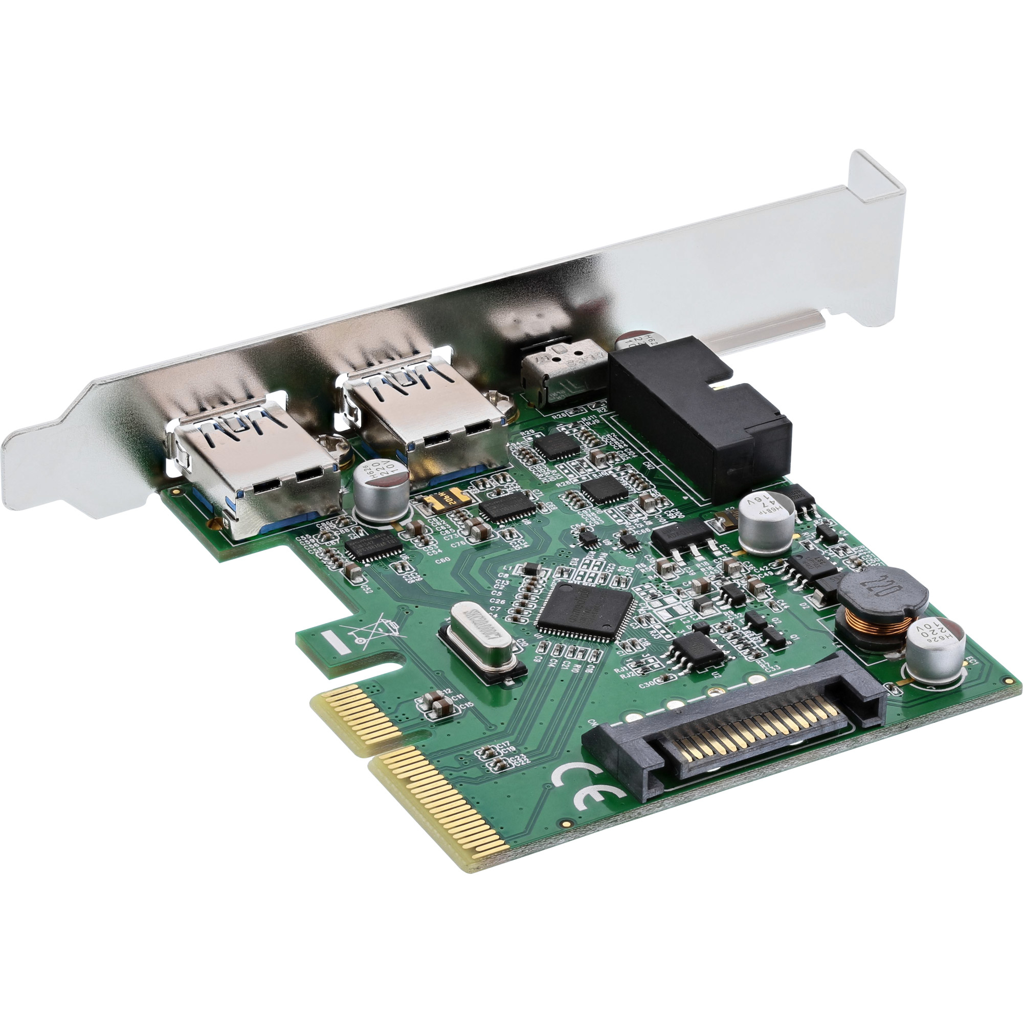 InLine USB 3.1 host controller, 2 port A F + 19-pin internal, with switch, PCIe – image 2