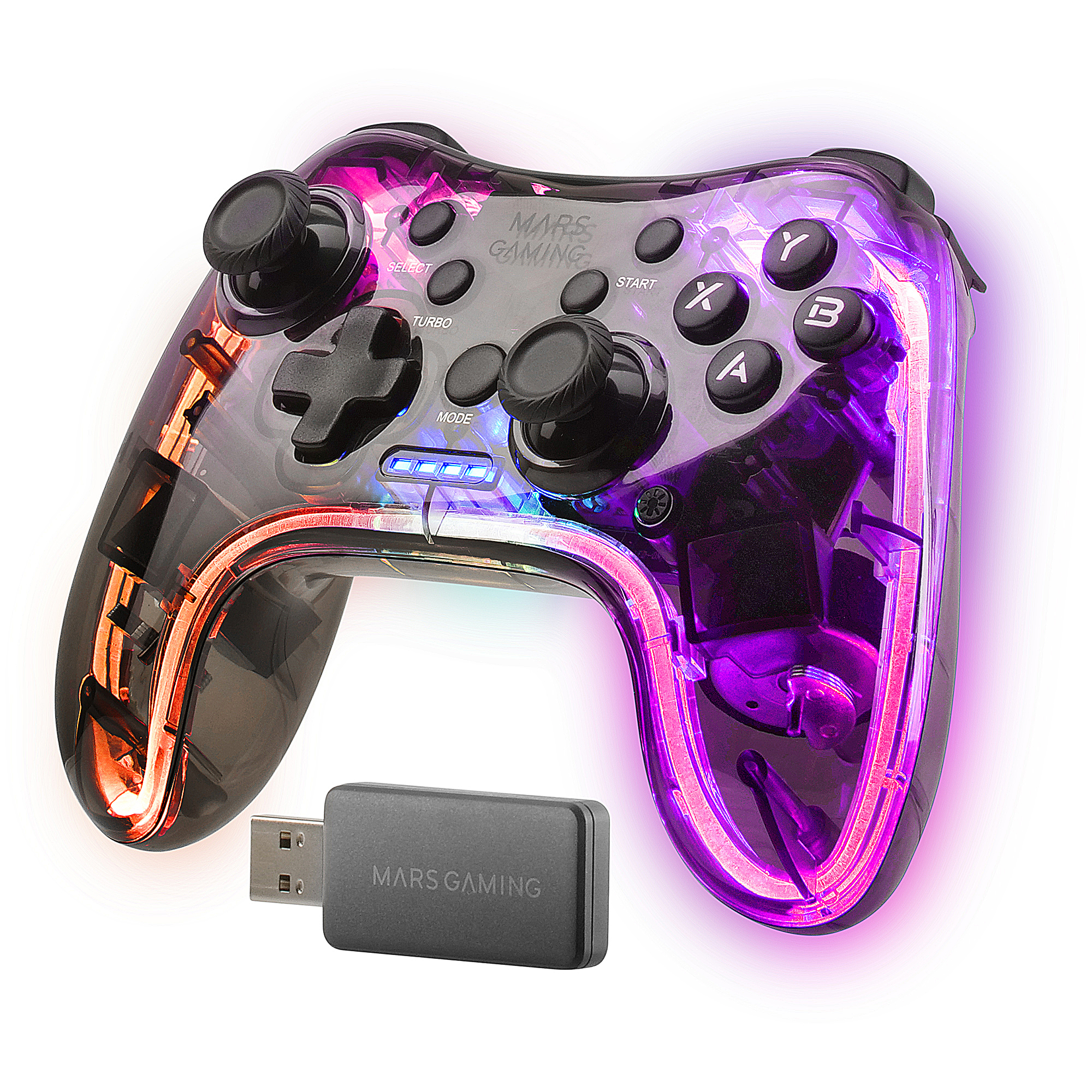 Mars Gaming MGP-24 Wireless Gamepad 2.4GPRO Neon RGB Dual Haptic Vibration Analog Joysticks Controller for PC PS3 PS4 XBOX360 Raspberry Pi Mac Android