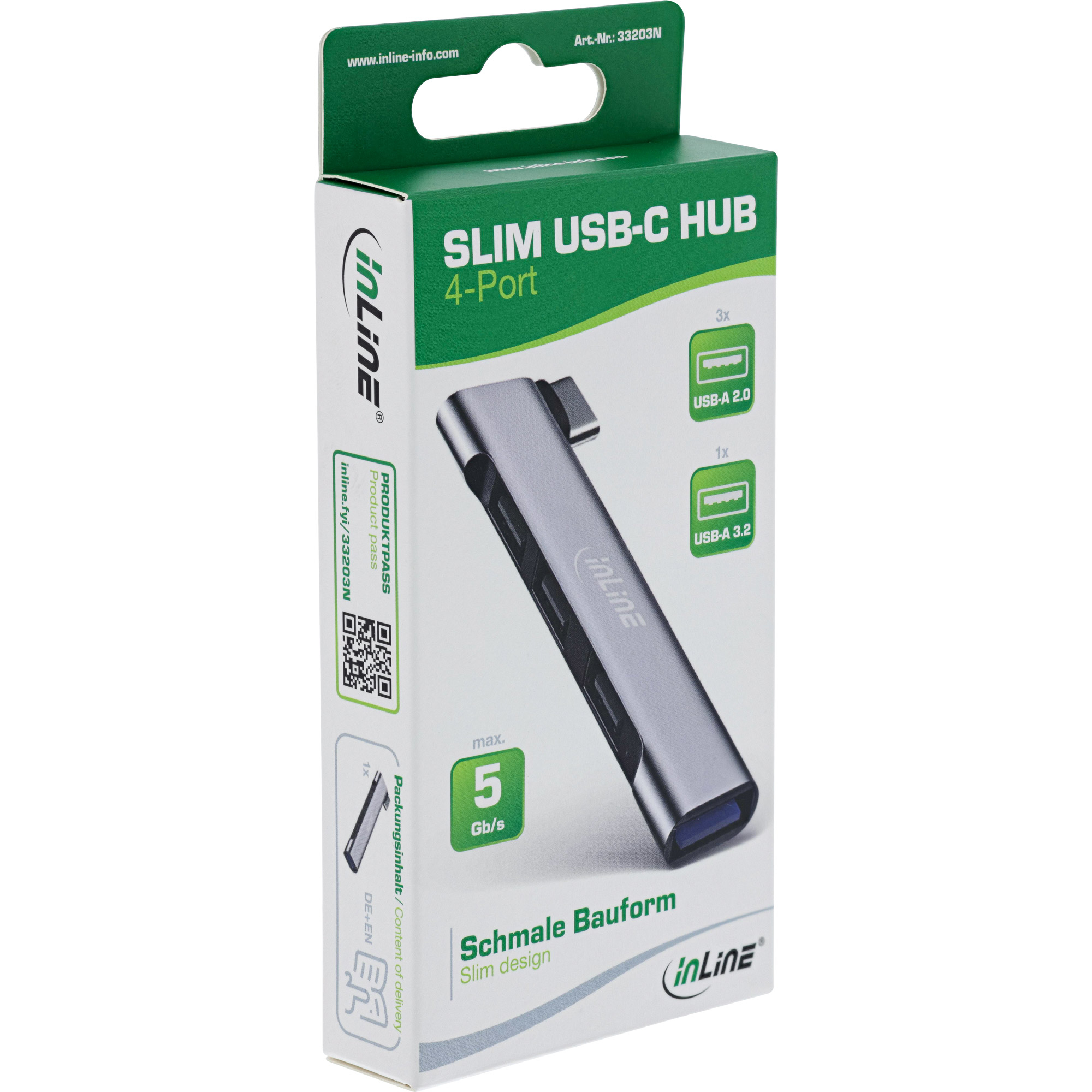 InLine Slim USB-C Hub, 4-port, USB 3.0 + 3x USB 2.0, slim design – image 6