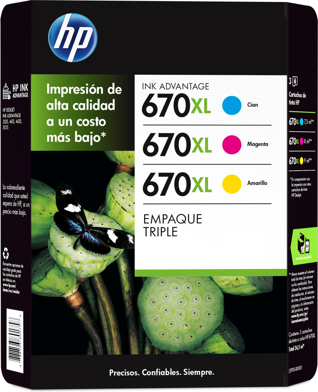 HP 670XL 3-pack Cyan/Magenta/Yellow Original Ink Advantage Cartridges