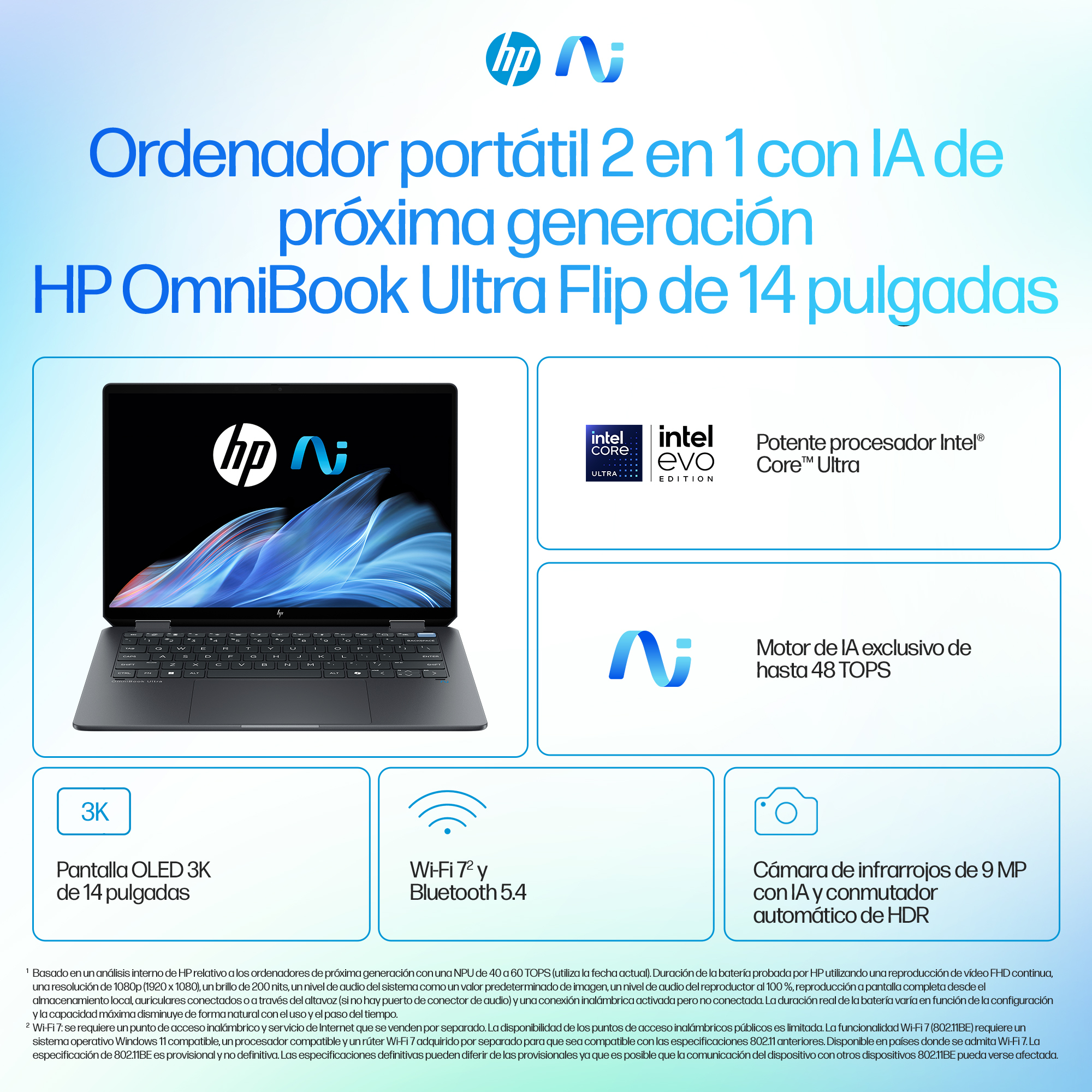 Portátil - HP OmniBook Ultra Flip 14-fh0003ns Copilot+ PC OLED, 14" 2.8K, Intel® Evo™ Ed. Core™ 7 258V 47 TOPS, 32GB RAM, 1TB SSD, Arc™, W11H - imagen 3