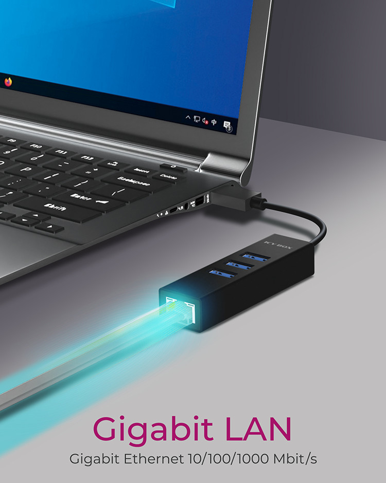 ICY BOX IB-HUB1419-LAN USB 3.2 Gen 1 (3.1 Gen 1) Type-A Black – image 2