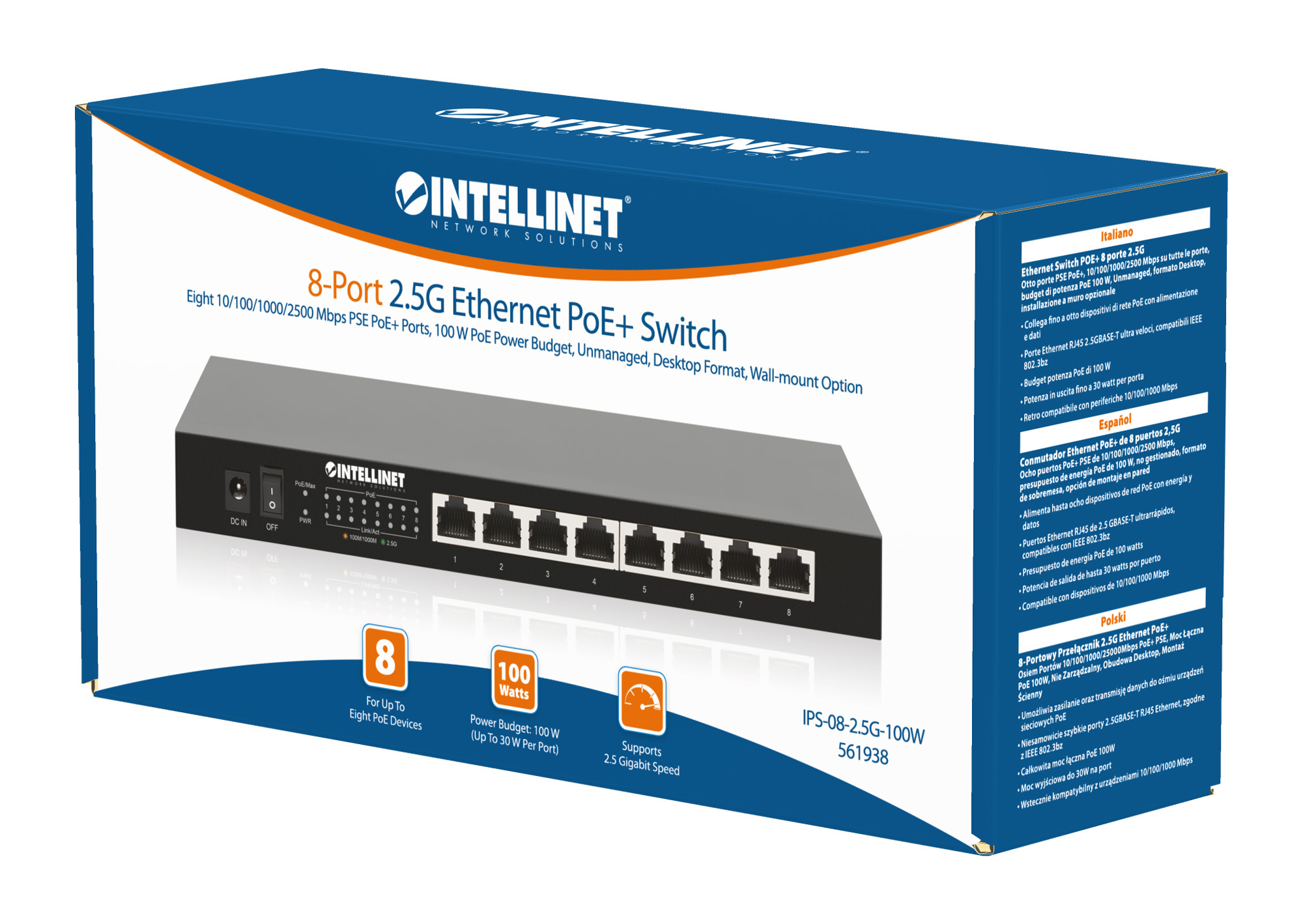 Intellinet 8-Port 2.5G Ethernet PoE+ Switch Eight 10/100/1000/2500 Mbps PSE PoE+ Ports, 100 W PoE Power Budget, Unmanaged, Desktop Format, Wall-mount Option (wi – image 8