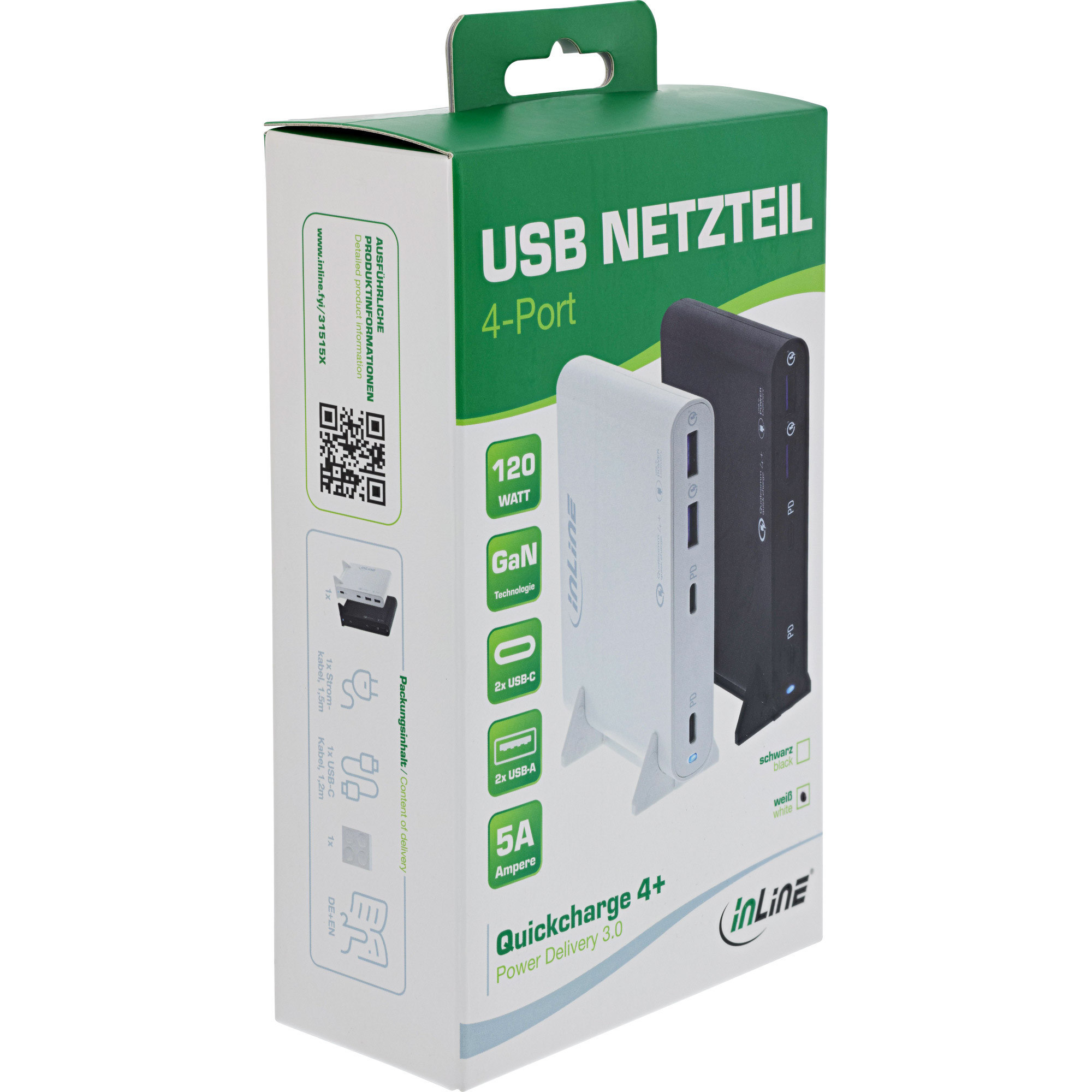 InLine USB power supply, GaN charger, 4-port, 2x USB-C + 2x USB-A – image 4