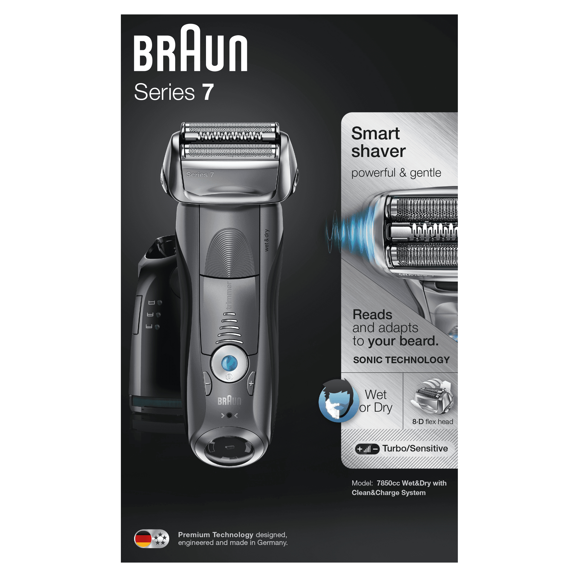 Braun Series 7 Electric Shaver for Men 7850cc, Clean&Charge Station and Premium Travel Case – Grey – image 2