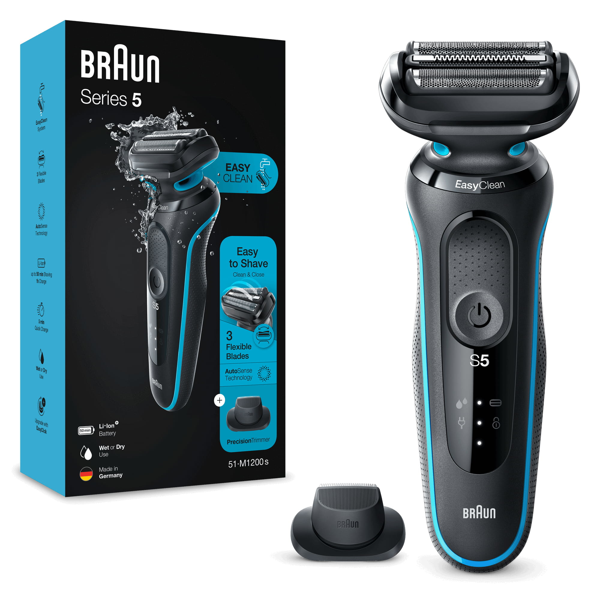Braun Series 5 51-M1200s men's shaver Foil shaver Trimmer Black, Blue – image 3