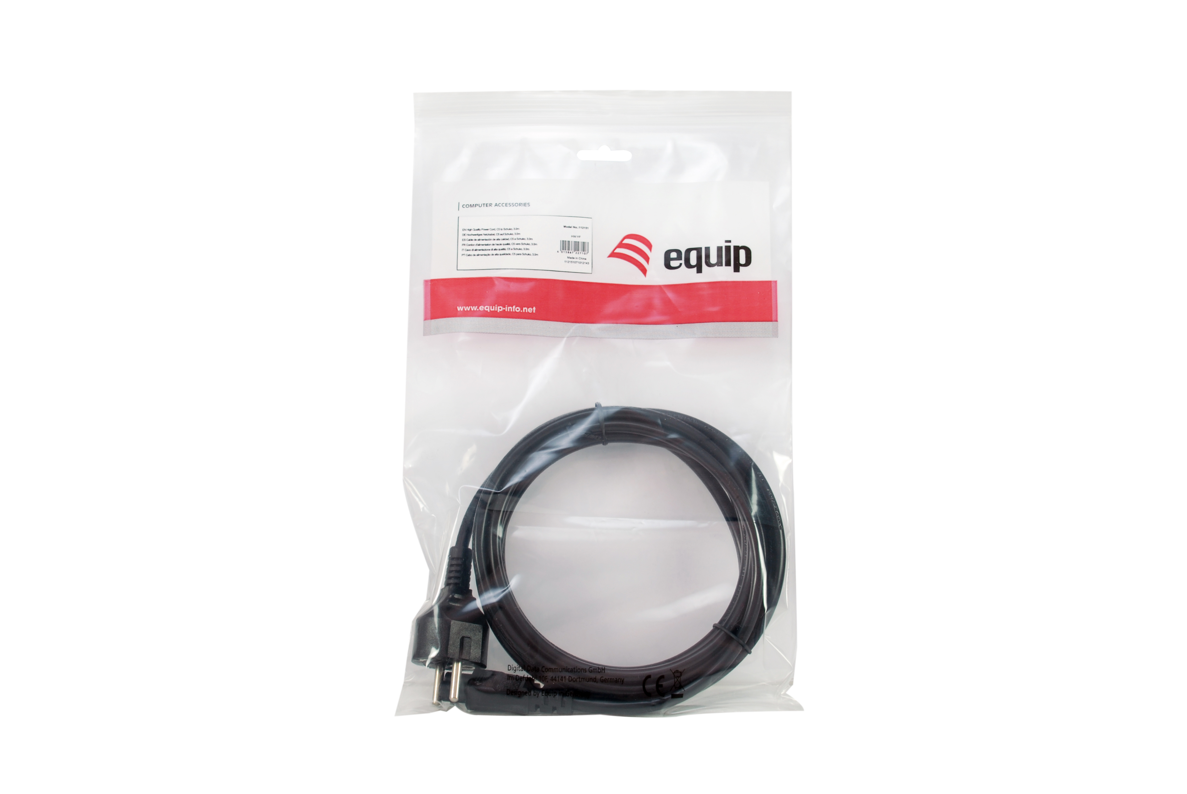 Equip Stromkabel CEE 7/7    ->C5  St/Bu   schwarz  3.00m PVC Polybeutel Stromkabel